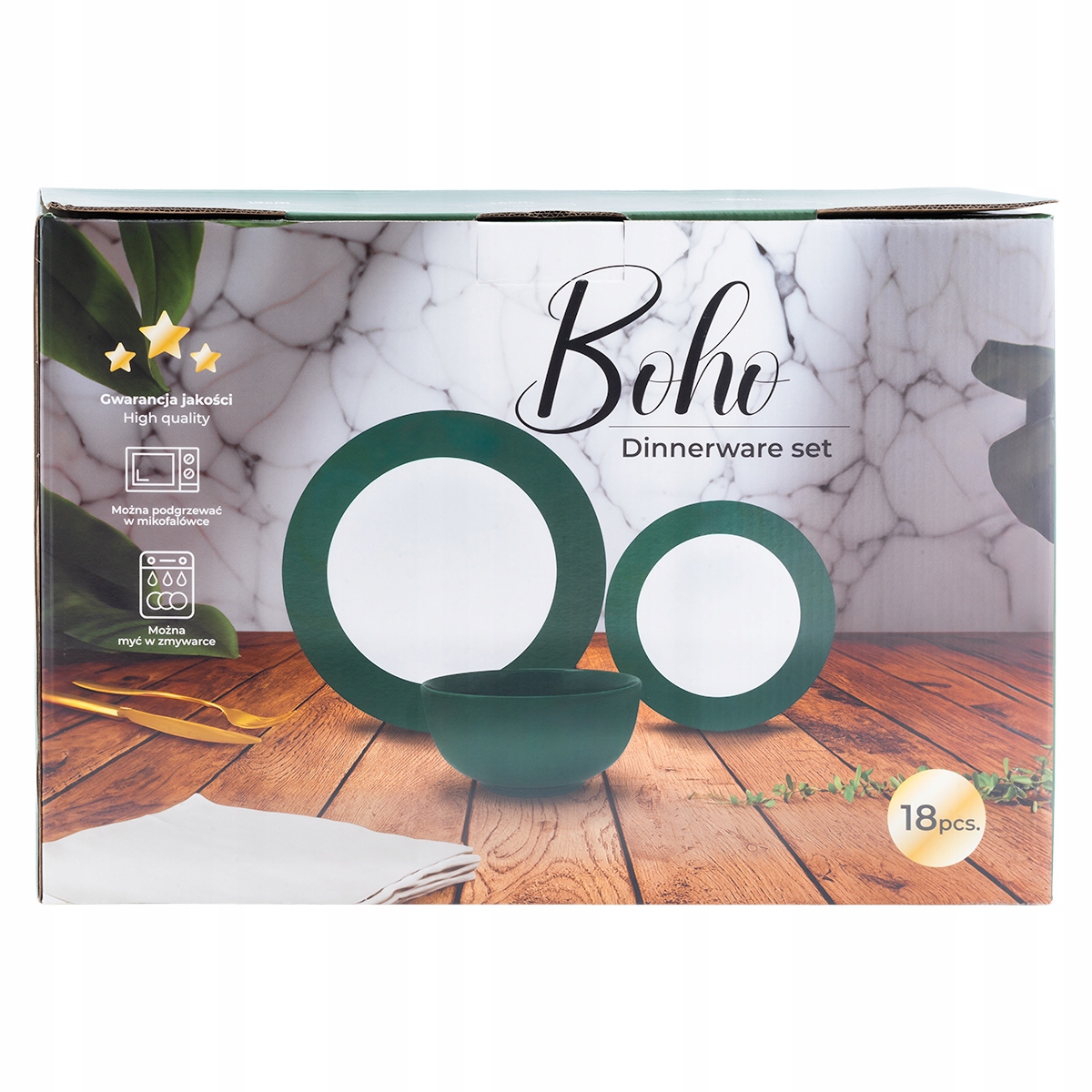 SERWIS OBIADOWY BOHO KOMPLET TALERZY 18EL. ZASTAWA NA 6 OSÓB ZIELONO-BIAŁY Kod producenta SERWIS OBIADOWY KOMPLET TALERZY