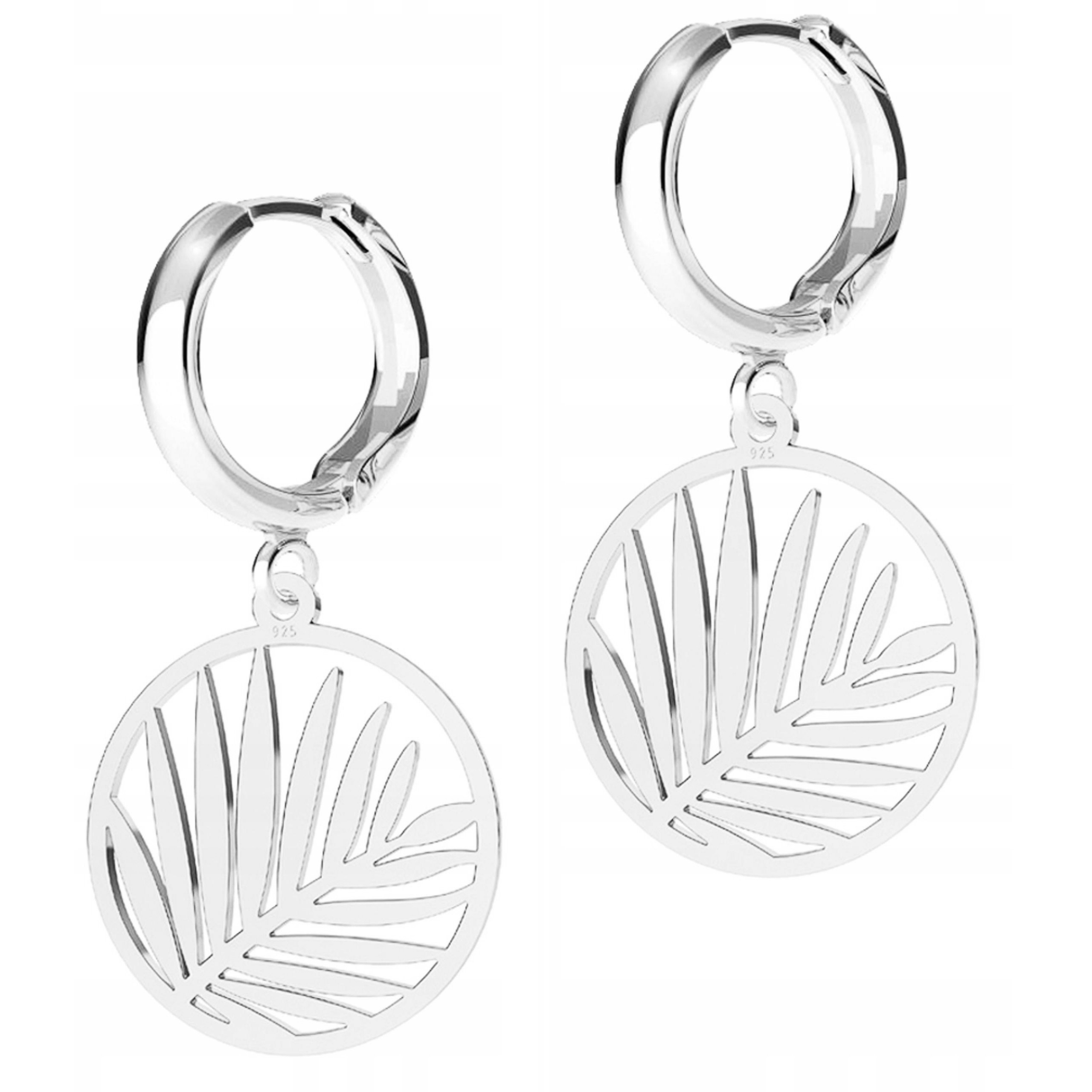 Stříbrné Náušnice Listy Palmy Kulatý plech s palmou Stříbro 925