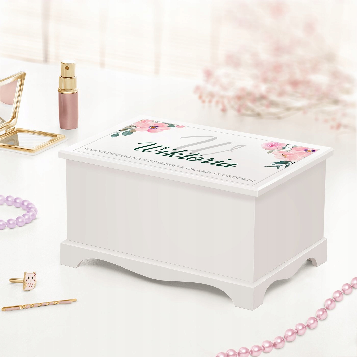 Szkatułka na Biżuterię Prezent na Urodziny dla Dziewczynki Pozytywka Nadruk Wysokość 9 cm