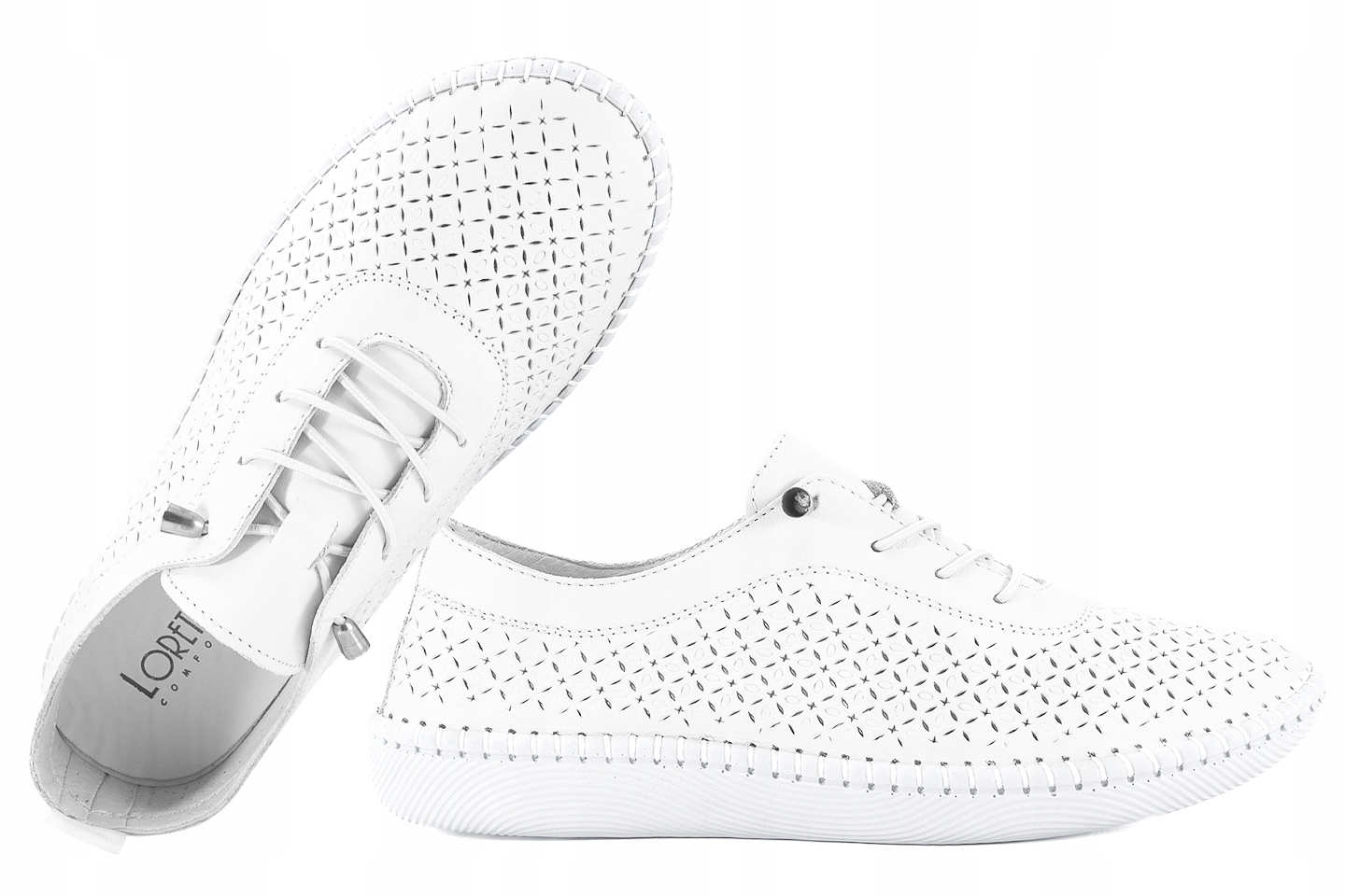 Loretta Vitale I-02 Dámské Polobotky Kožené Tenisky Ažurové Pu bílé 36