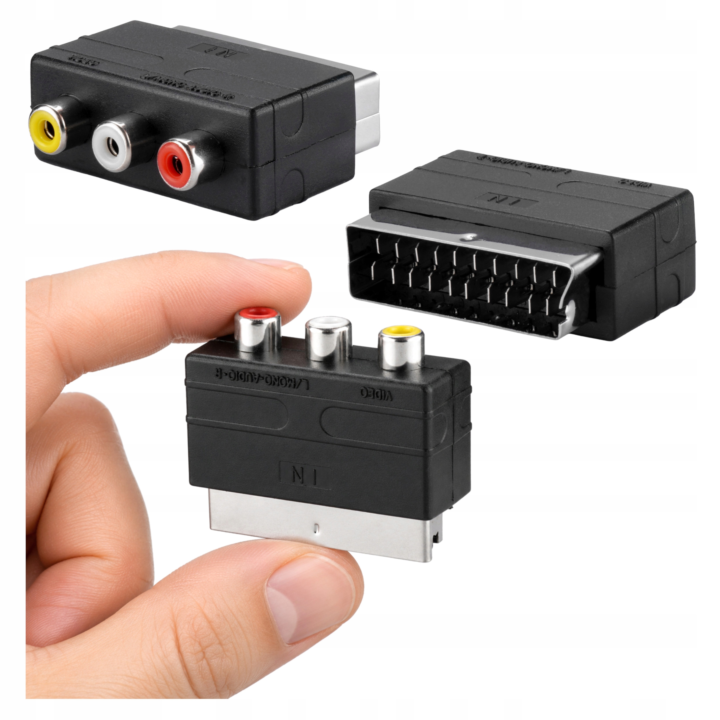 Adapter Scart Euro Av na 3 Gniazda Rca Przejściówka Przełącznik do Tv DVD
