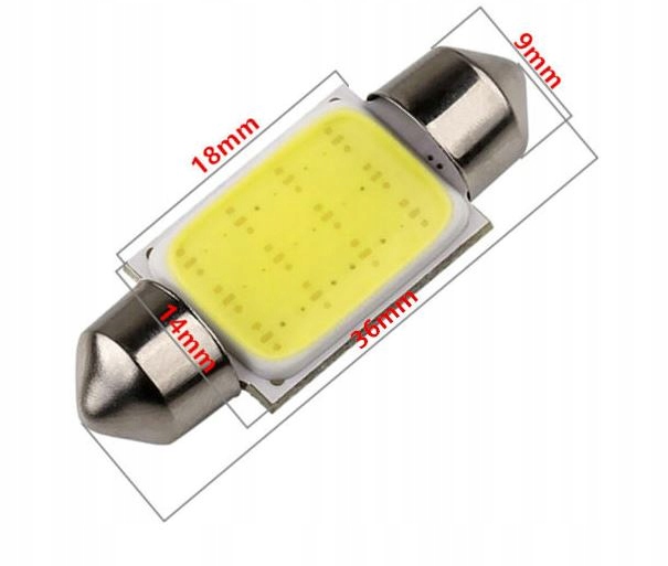 10x ŻARÓWKA Rurka C5W 36mm COB LED biała Canbus Moc 5 W