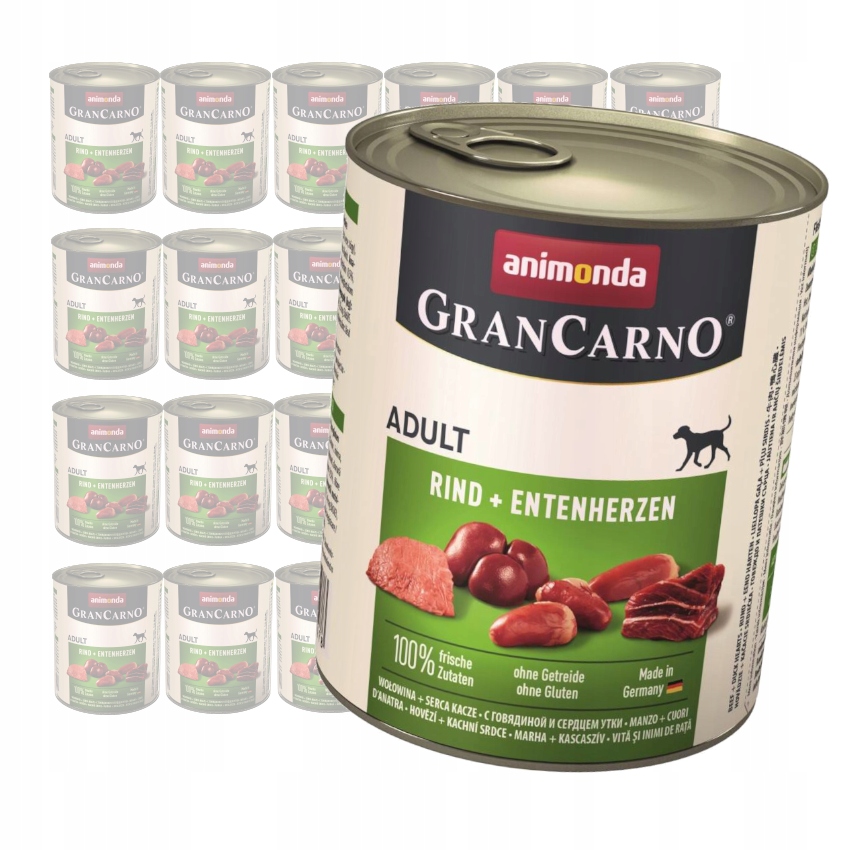 Animonda GranCarno Adult 24x800g Vlhké Krmivo pro psy Hovězí kachní srdce