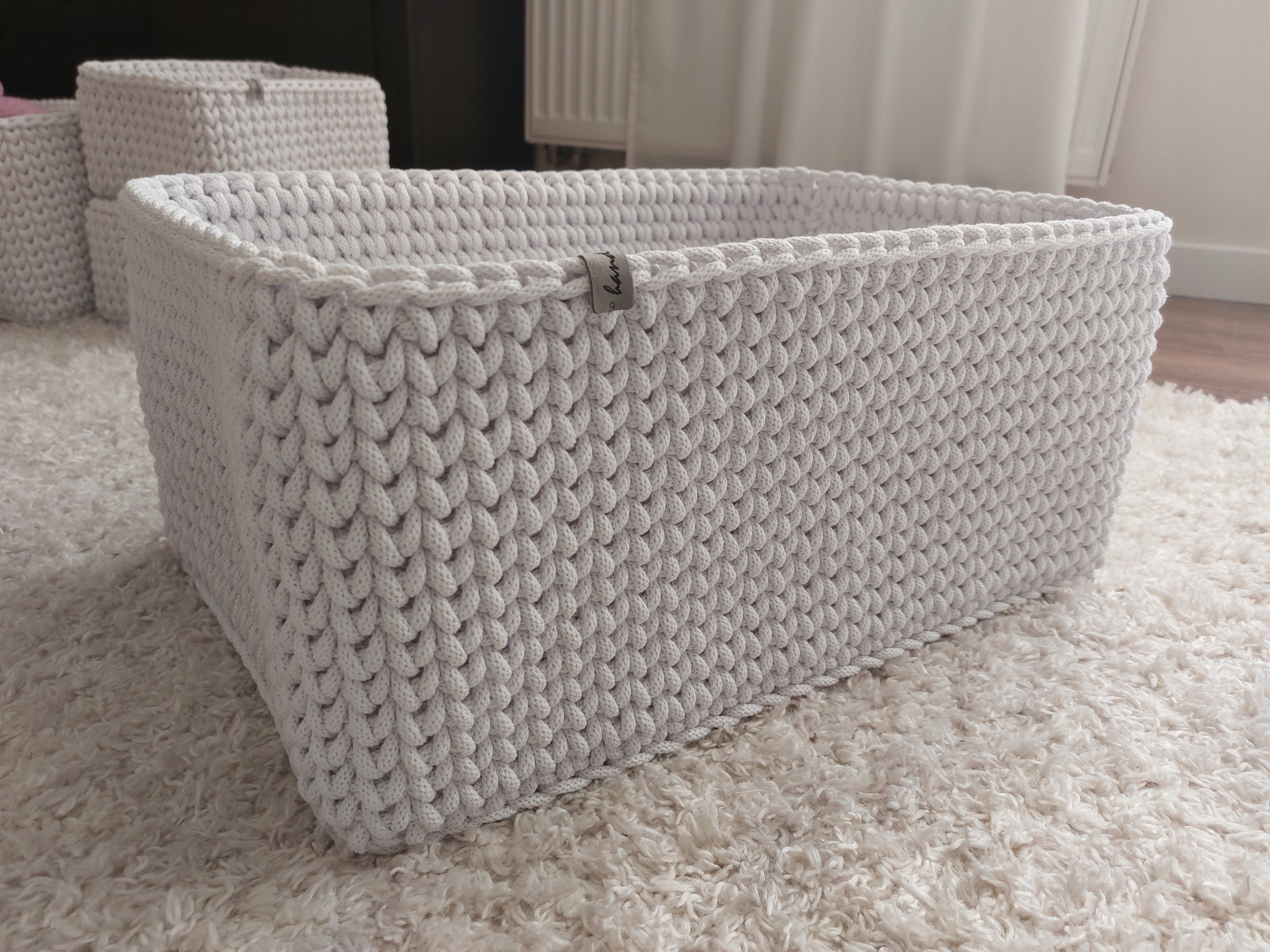 Koszyk ze sznurka, organizer bialy 25 x 35