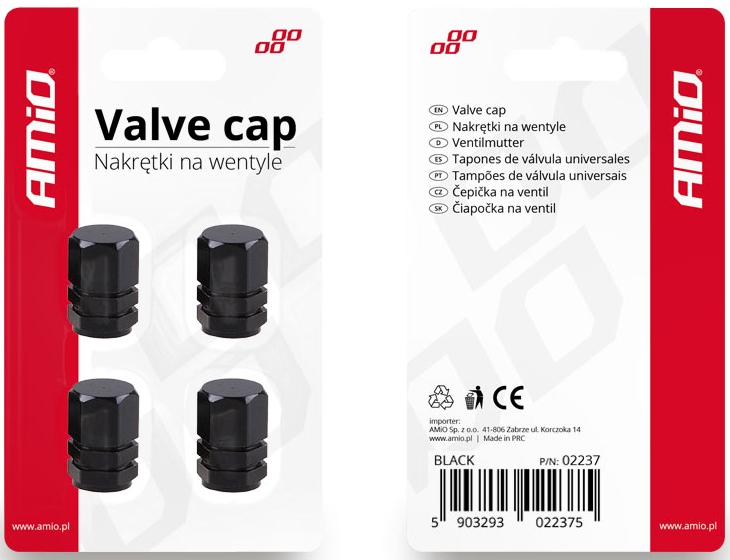 NAKRĘTKI NA WENTYLE ZAWORY KAPTURKI x4 CZARNE