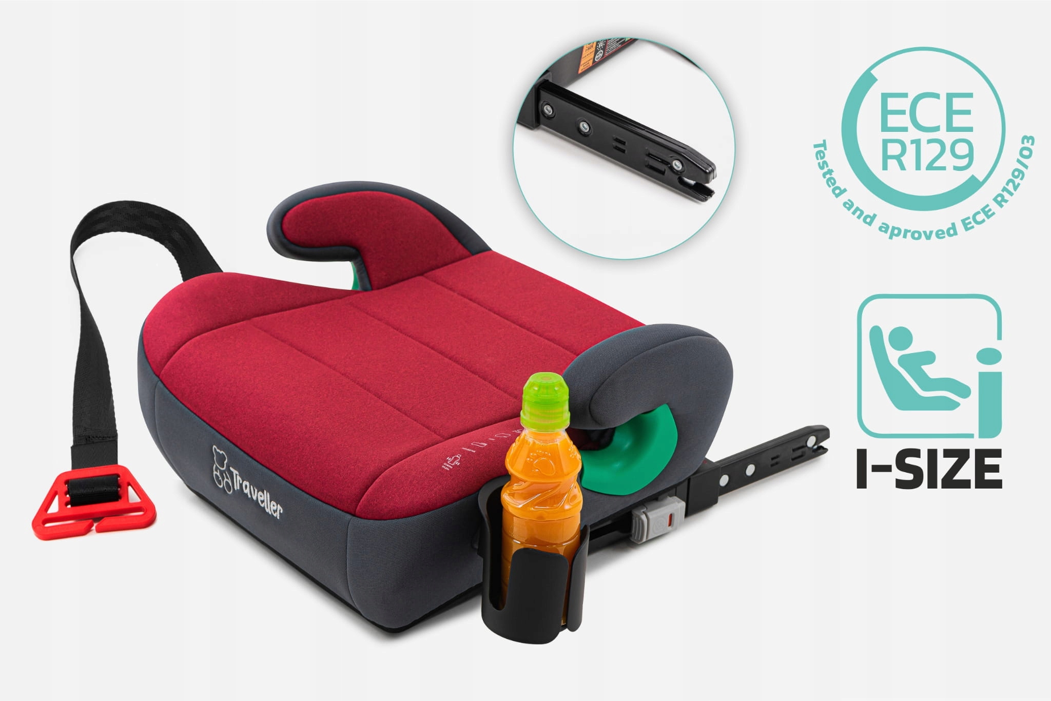 FOTELIK SAMOCHODOWY PODKŁADKA SIEDZISKO ISOFIX BORDOWO-SZARY R129 125-150CM Rozmiar 15-36 kg