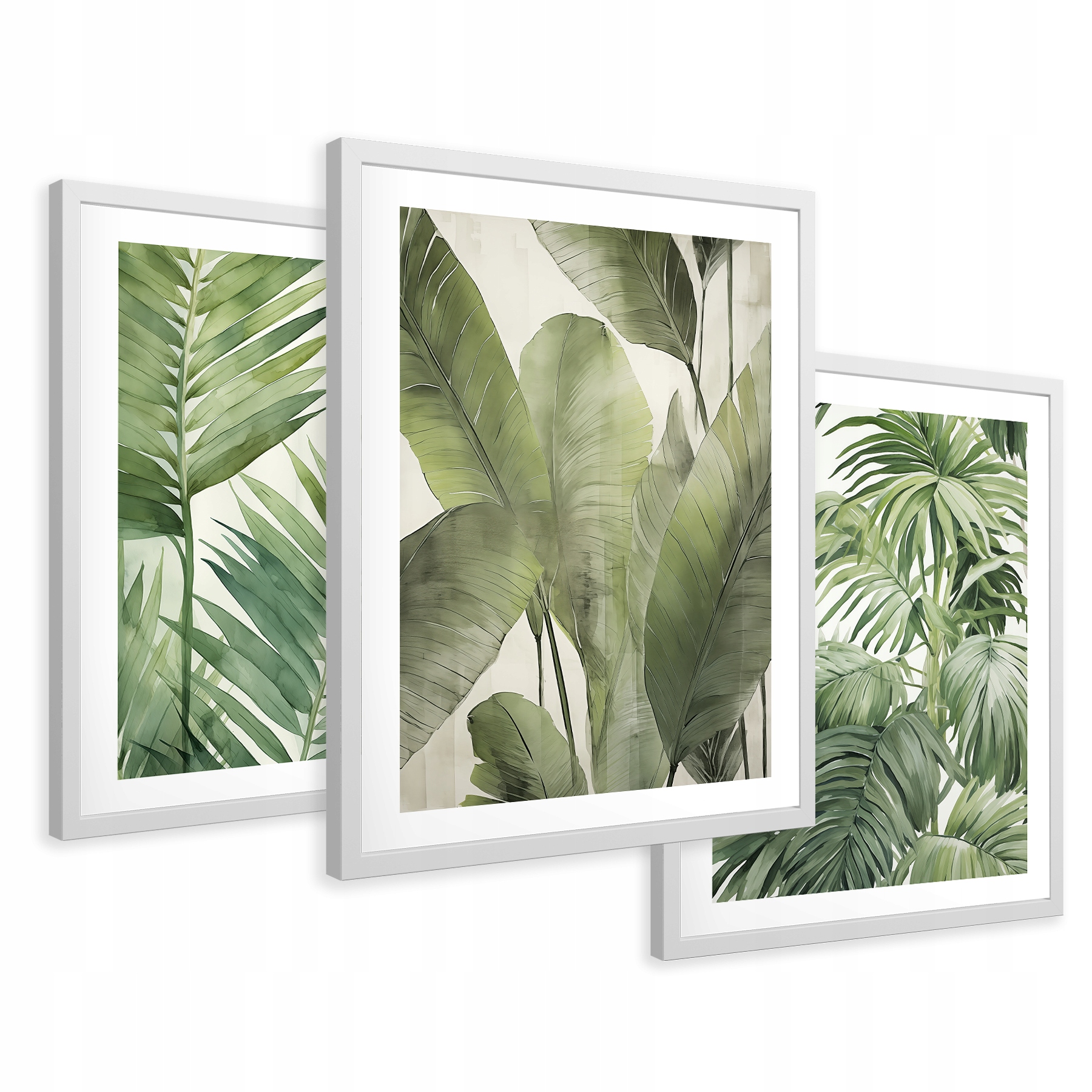 Zestaw Obrazy w ramie plakaty tropikalne liście palmy tryptyk 53x129