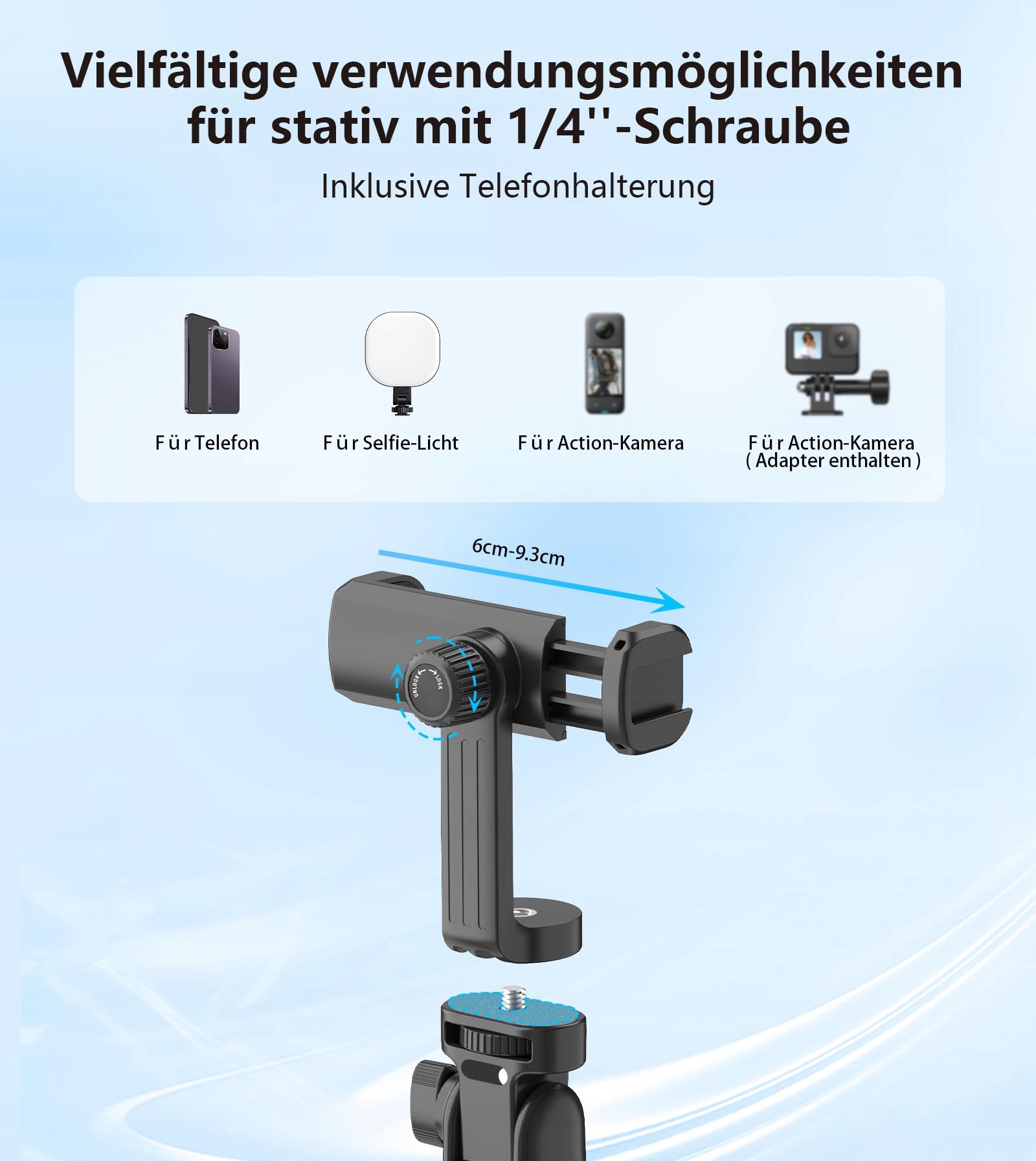 GAHENWO Statyw Selfie 173cm Tripod Do Kamer Akcji i Telefonów Z Pilotem — miniatura 3