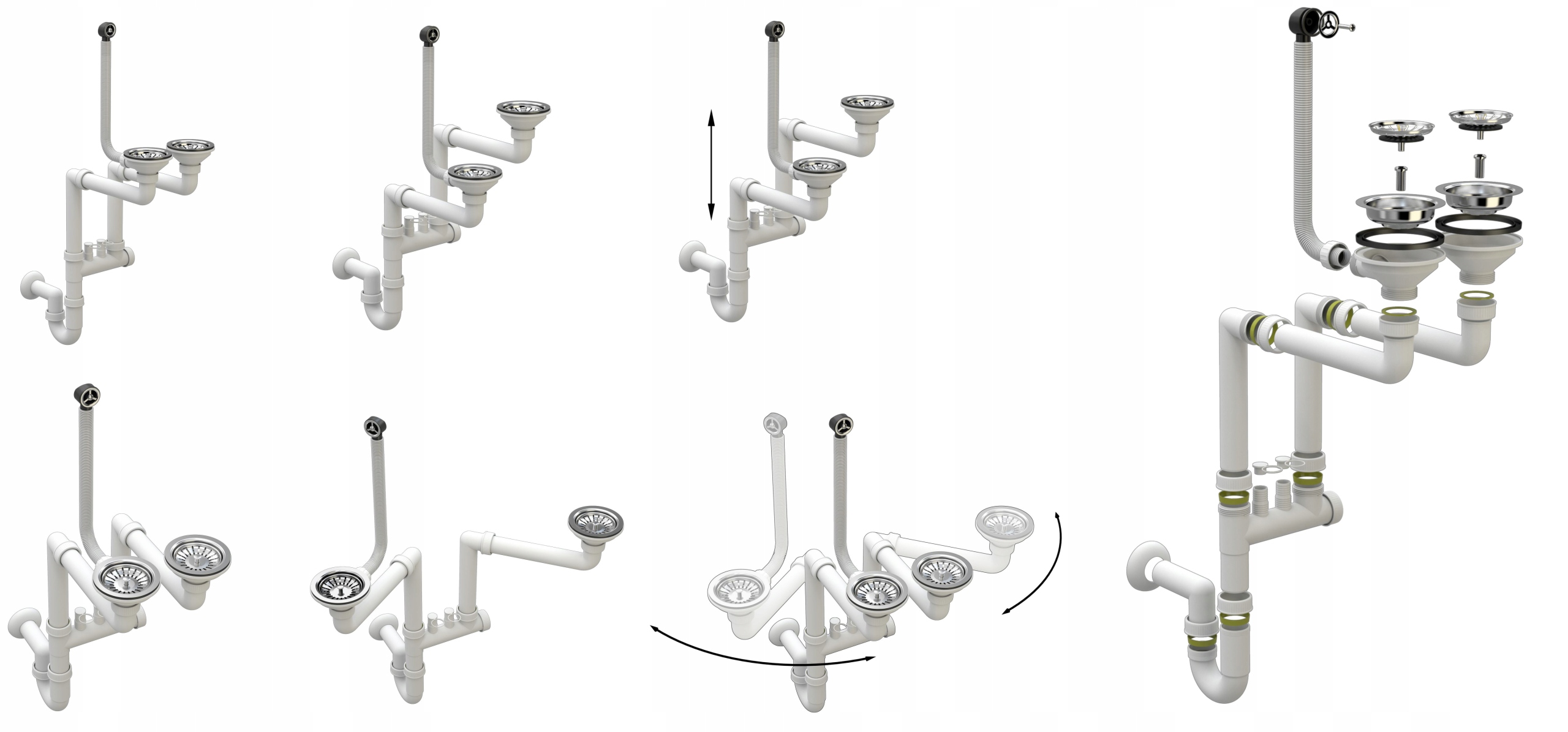 Zlewozmywak czarny granitowy DWUKOMOROWY z ociekaczem bateria kuchenna DUET Głębokość 18 cm