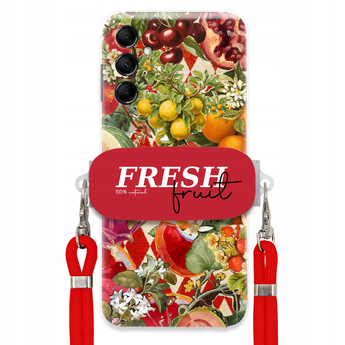 Pouzdro pro Samsung M14 5G Červené Crossbody vodítko Držák Fresh Fruit Ovoce