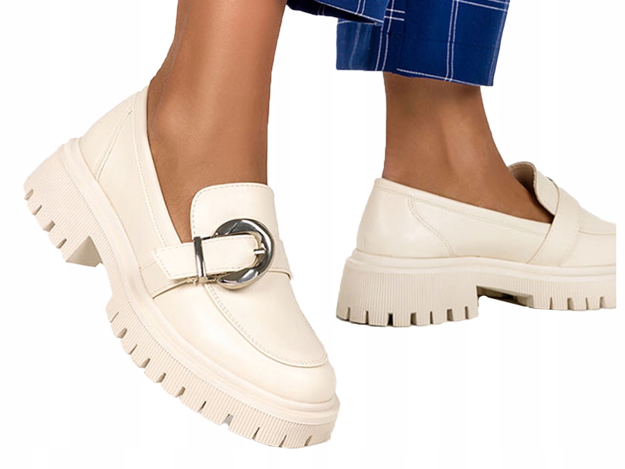 MOKASYNY PÓŁBUTY DAMSKIE NA PLATFORMIE KLAMERKA 37