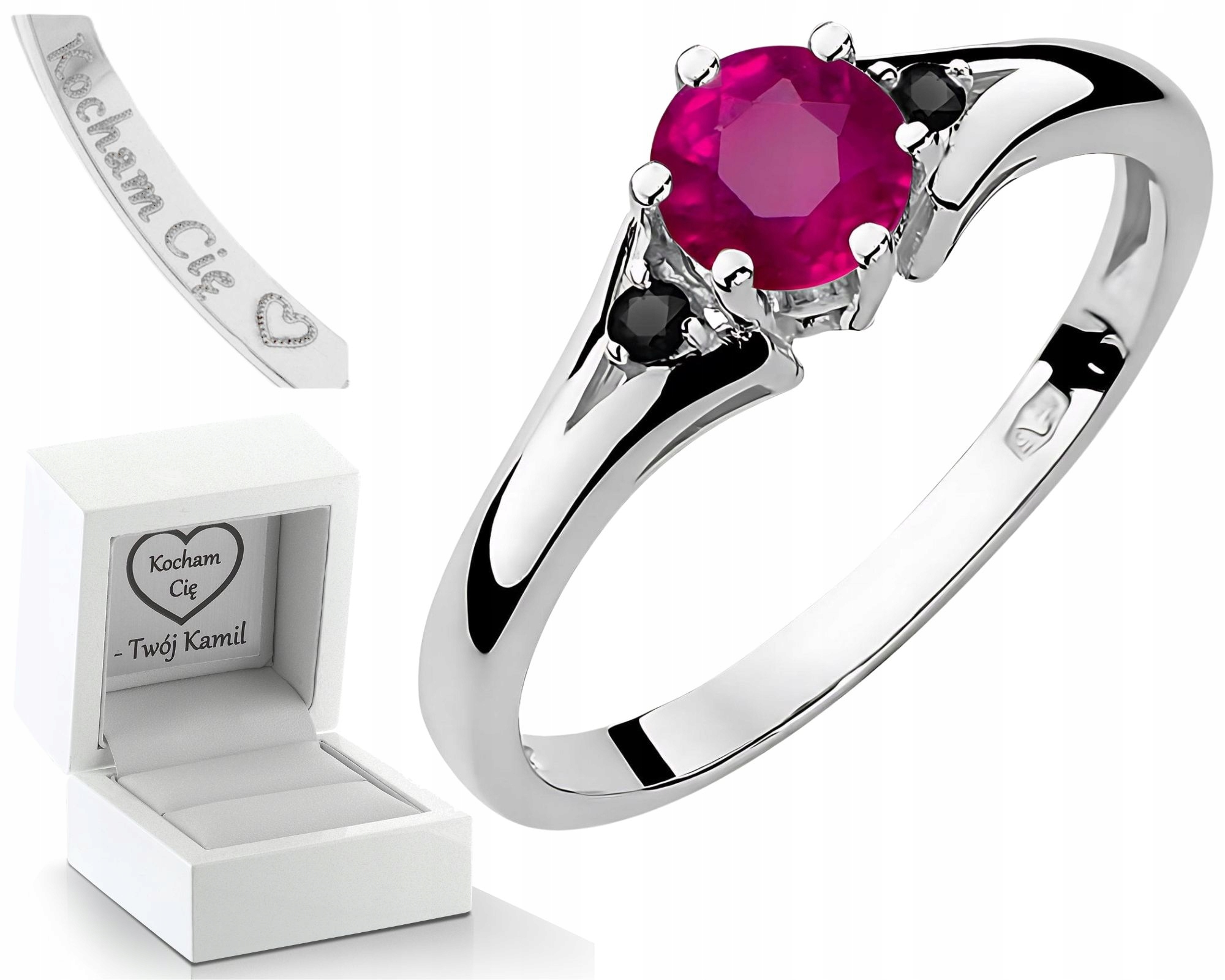Prstýnek Z Bílého Zlata S Rhodolity A Diamanty Ve Zlatě 585, Dárkový Dárek