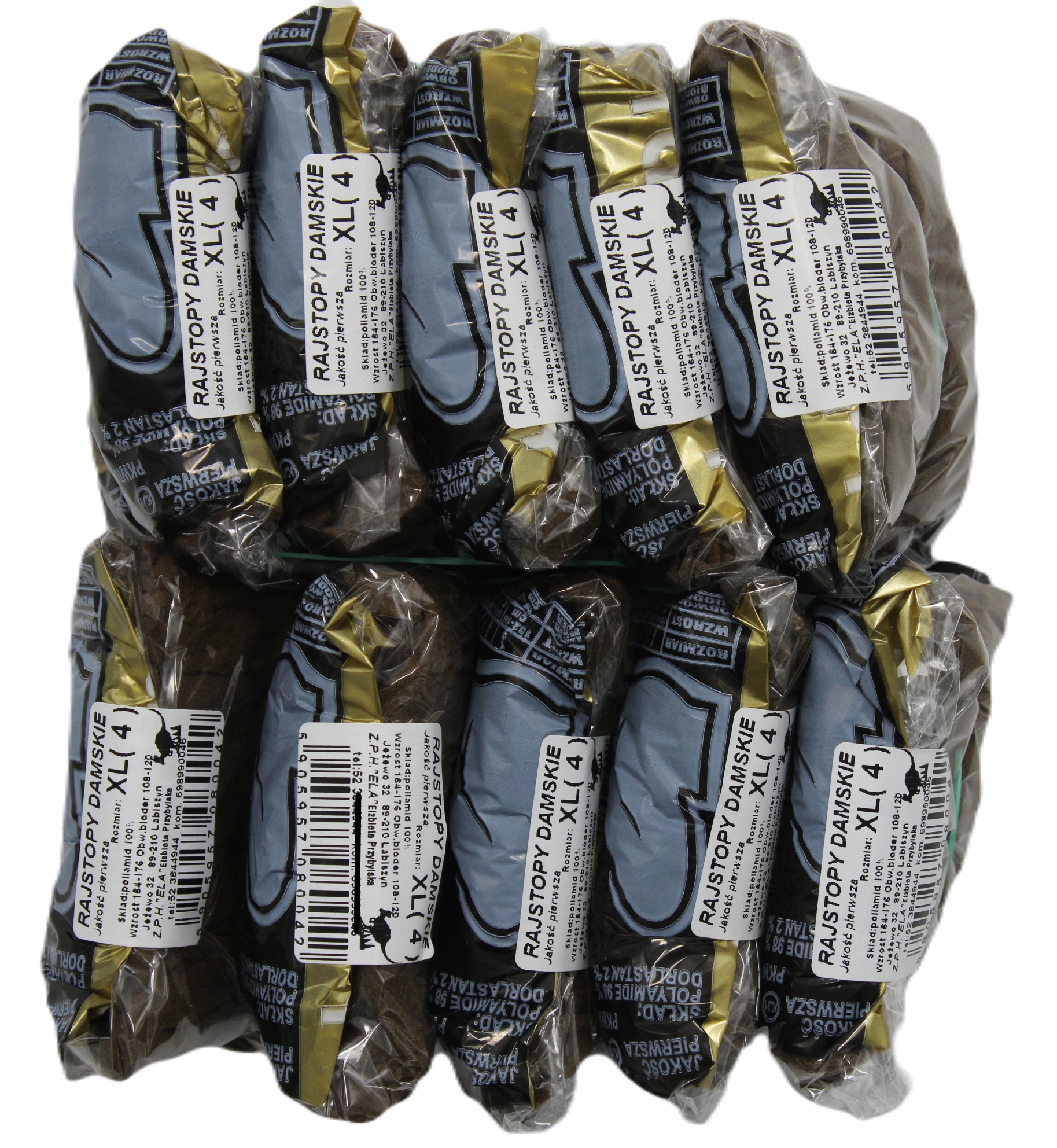 

10X Rajstopy elastil 20DEN 4-XL duży klin Brąz