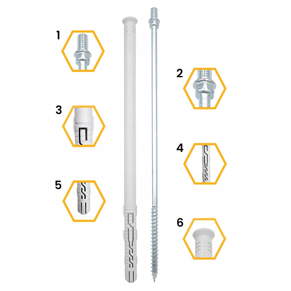 KOŁKI ROZPOROWE RAMOWE WKRĘT DWUGWINT 12x260 1szt Długość 260 mm