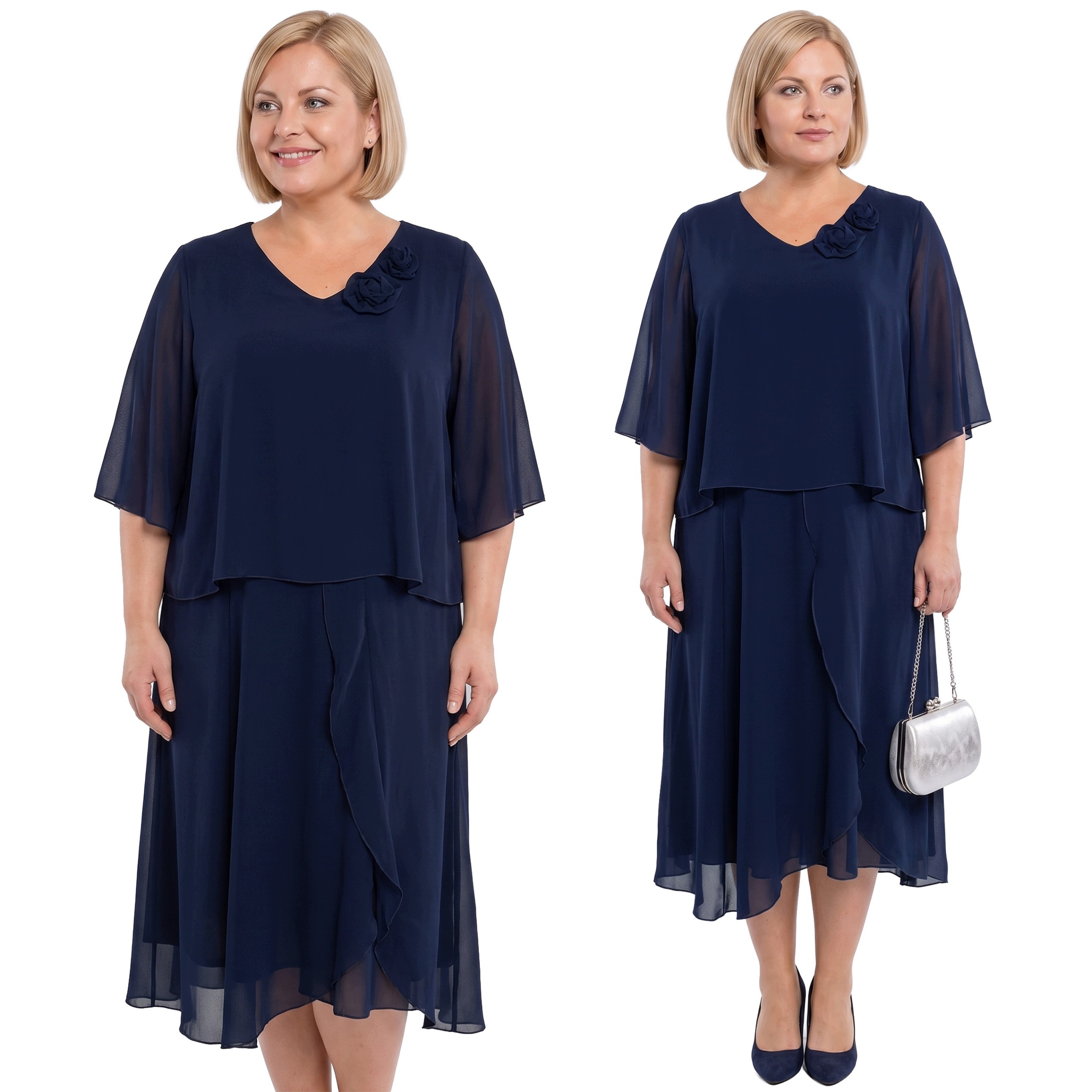 Tmavě modrá šaty s růží plus size velikost 56