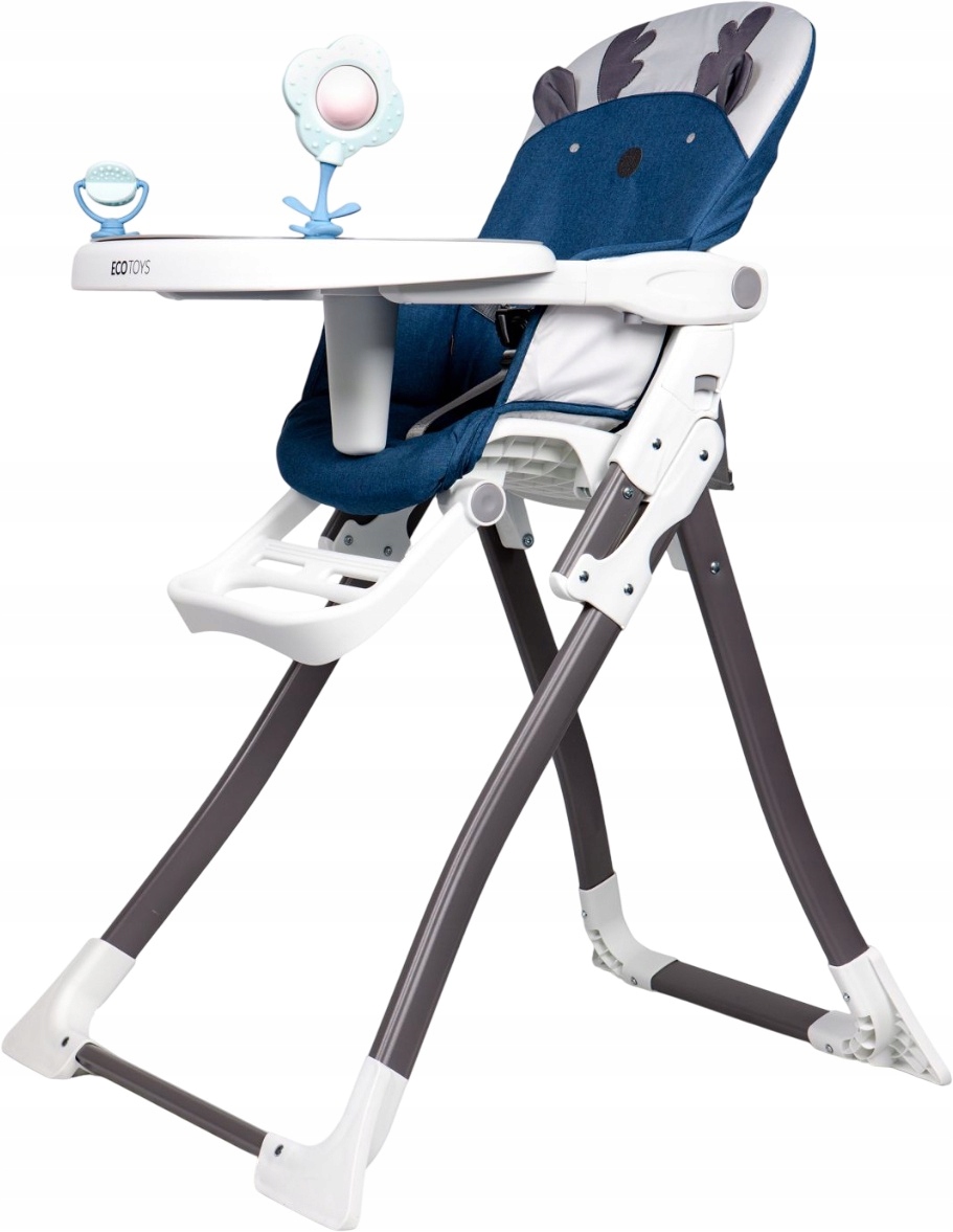 Krzesełko do karmienia EcoToys Składane Fotelik do 15 kg Renifer Niebieskie