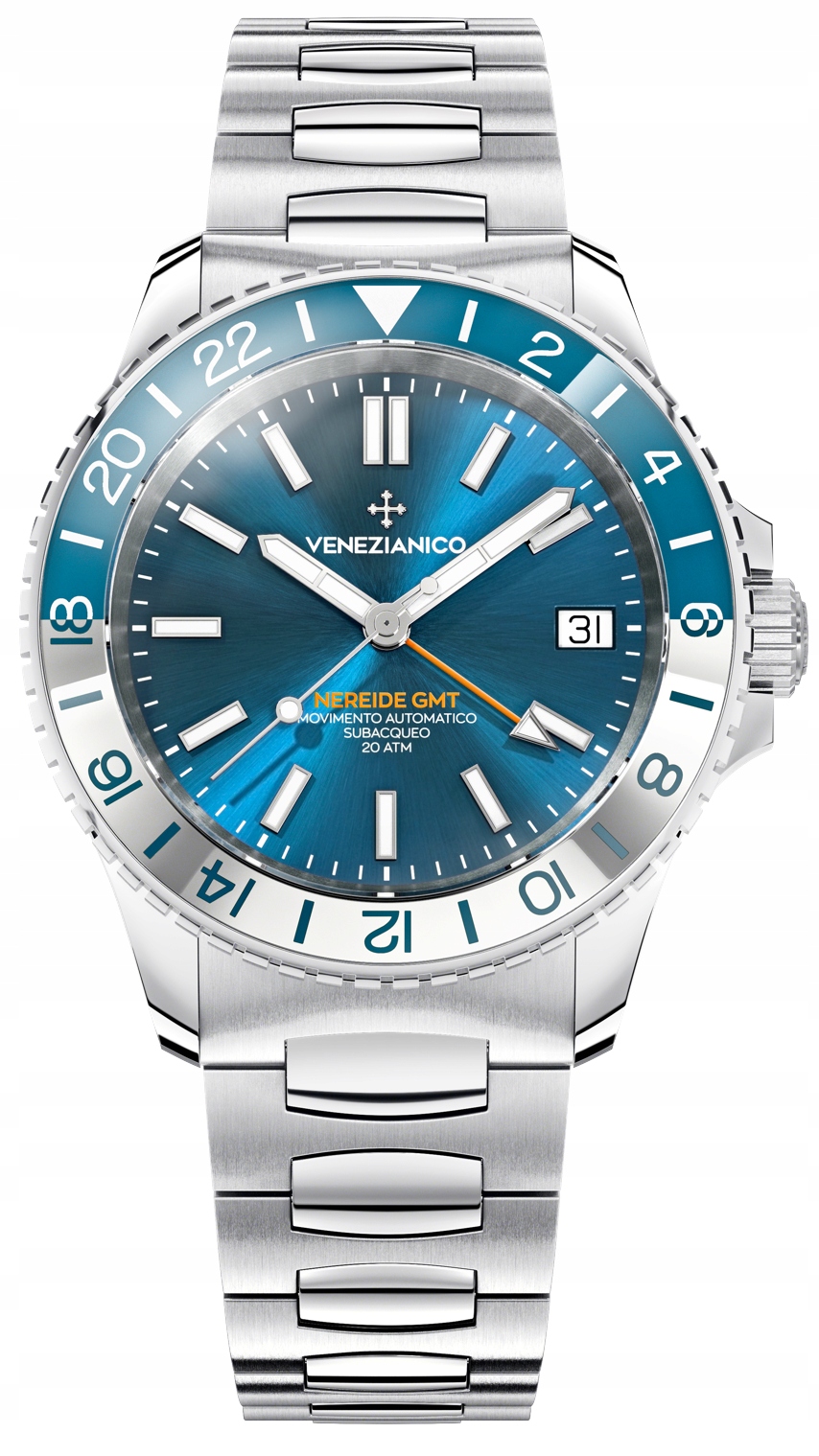 Nové Originální Pánské hodinky Venezianico Nereide Gmt 3521502C stříbrné datum