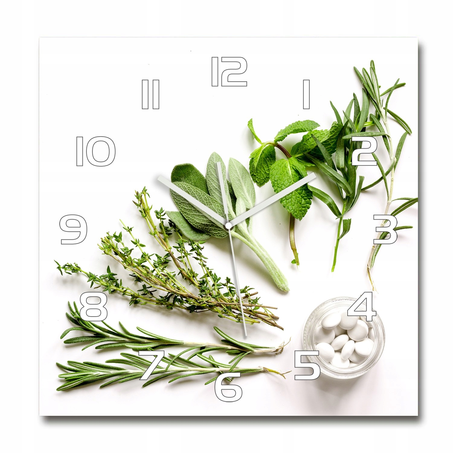 

Szklany zegar, cichy płynący mechanizm Zioła 60x60