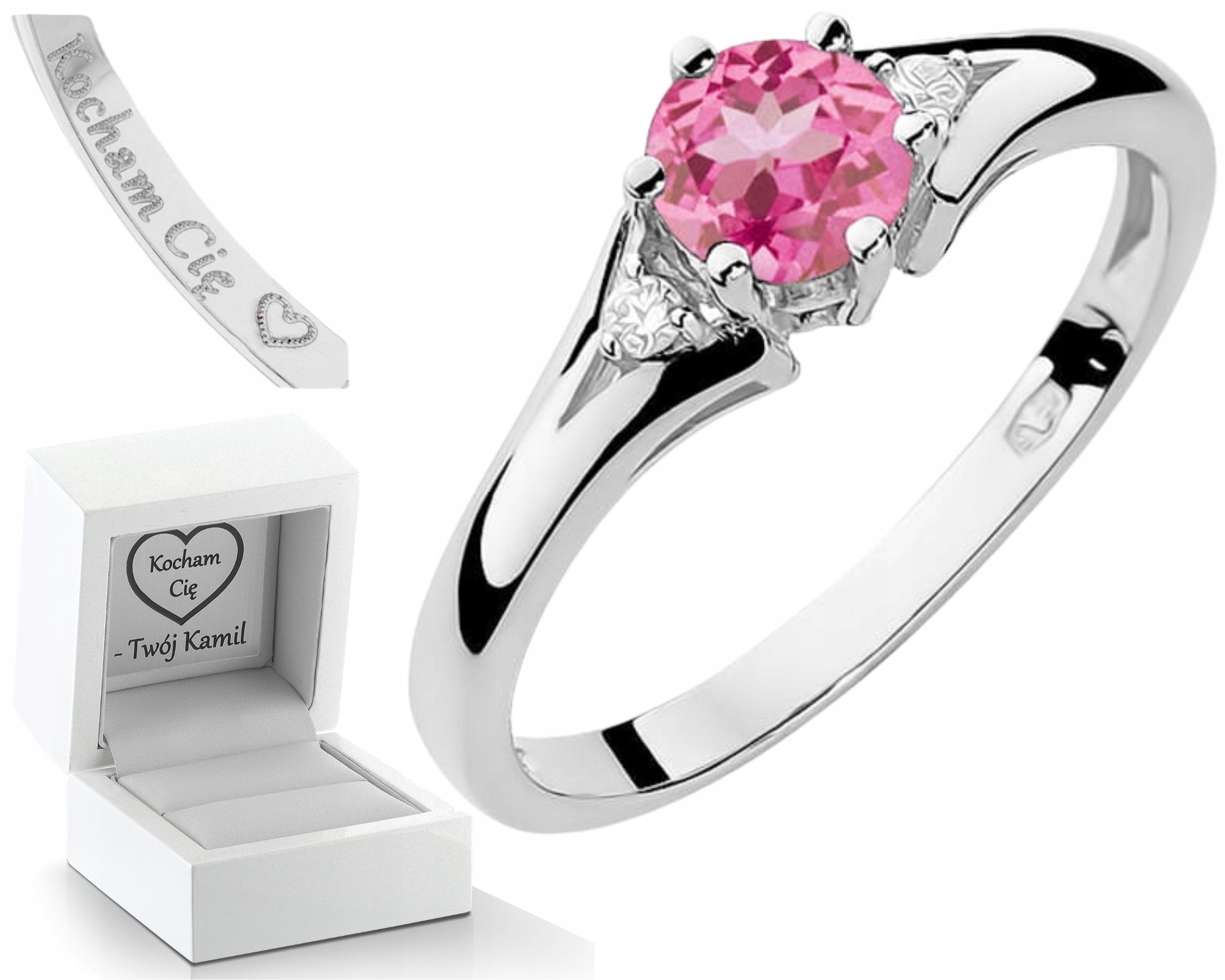 Bílý Zlatý Prstýnek S Růžovým Topazem A Diamanty