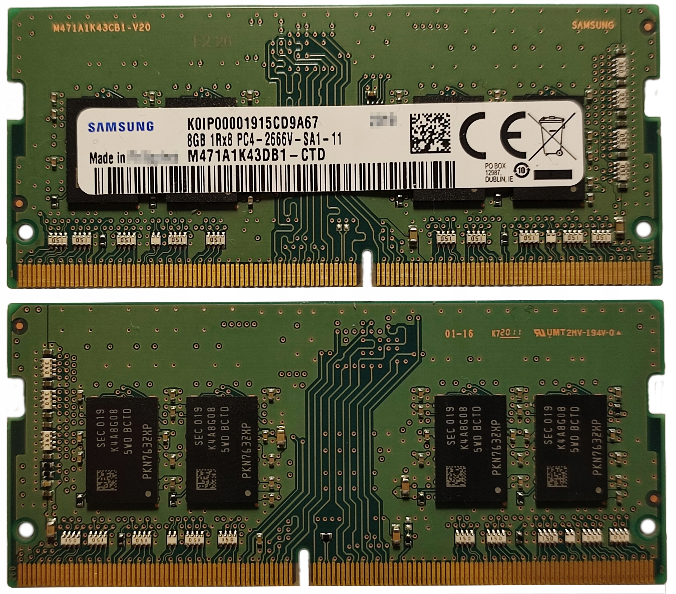 (n) 8GB 1*8GB Samsung DDR4 2666MHz 1,2V M471A1K43DB1-CTD