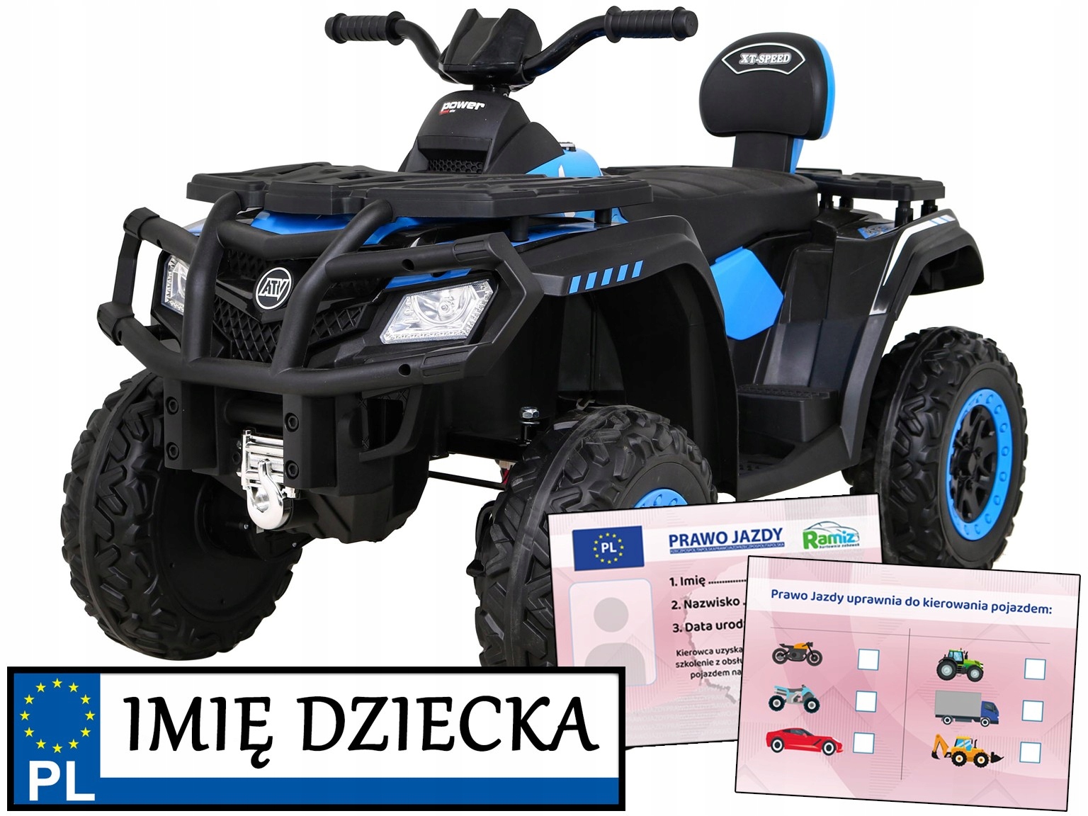 Quad Elektryczny dla dzieci XT-Speed napęd 4x4 Pasy Radio Piankowe Koła