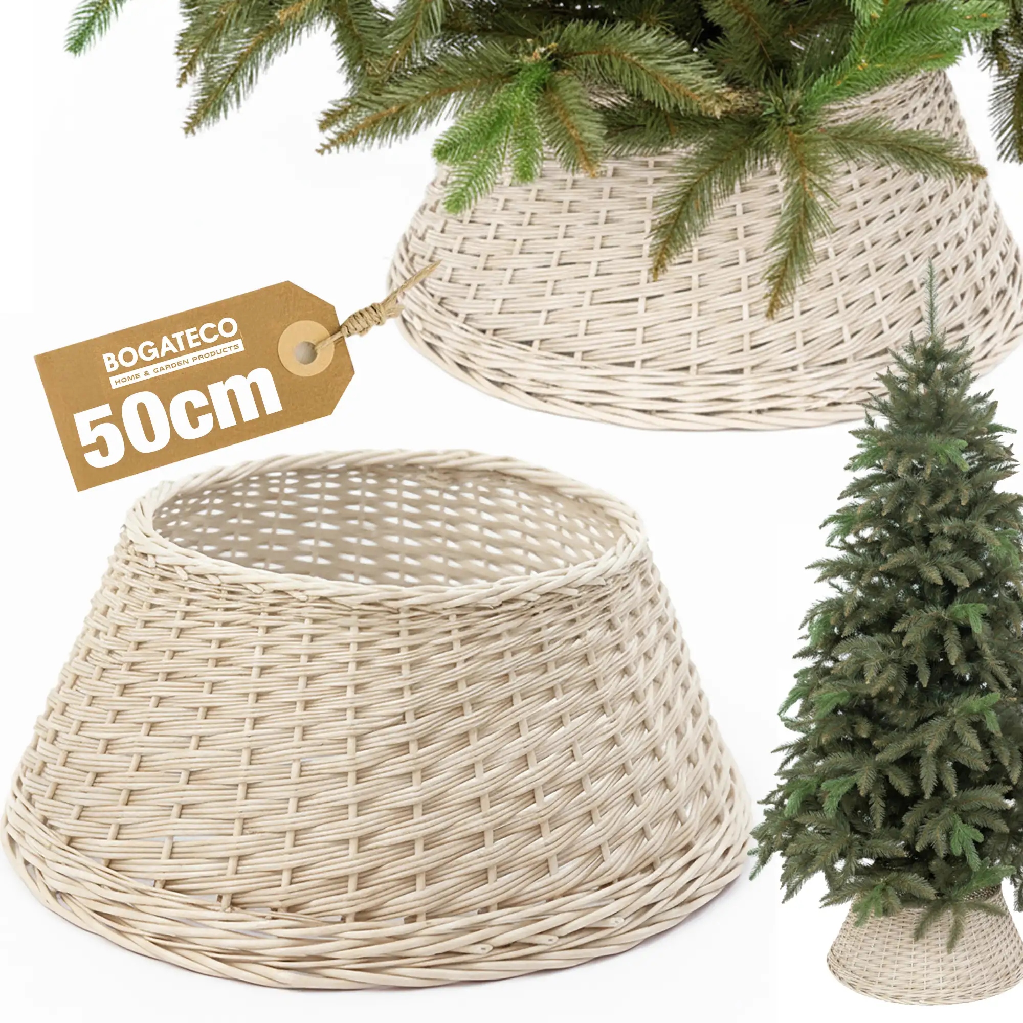 Proutěná Krytka Na Stojan Pod Vánoční Stromeček 50 CM, Obal Na Vánoční Stromek Bílý