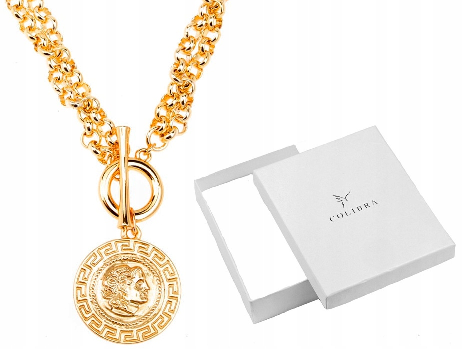 Náhrdelník Zlatý Dvojitý S Mincí Řetěz Silný Široký Trendy