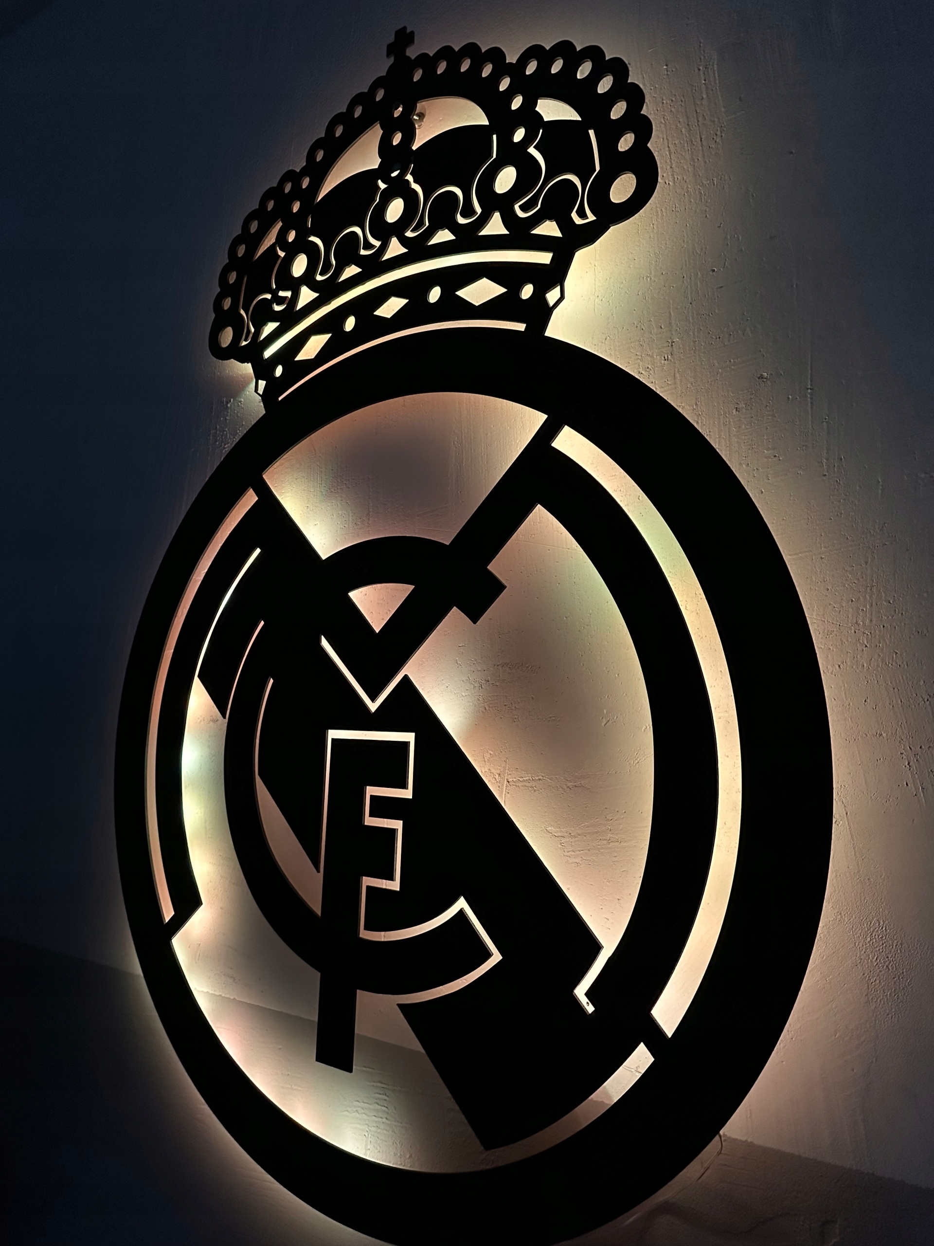 Fc Real Madrid Noční Lampa Led Dřevěný 3D obraz Fotbalový Herb XL Dárek