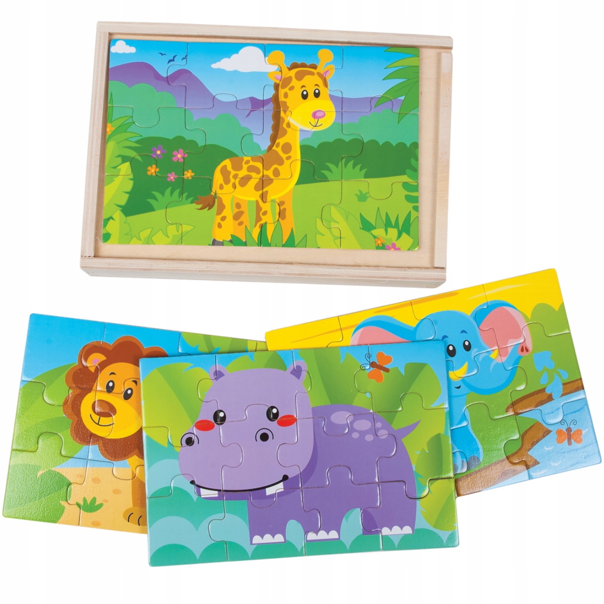 UKŁADANKA DREWNIANA 4W1 ZOO PUZZLE 12 EL.