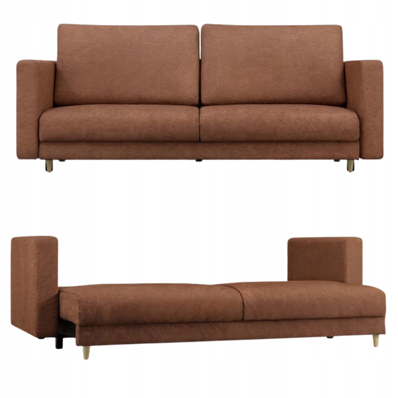 Sofa Rozkładana Z Funkcją Spania Kanapa Do Salonu Pokoju 221 CM Brązowa