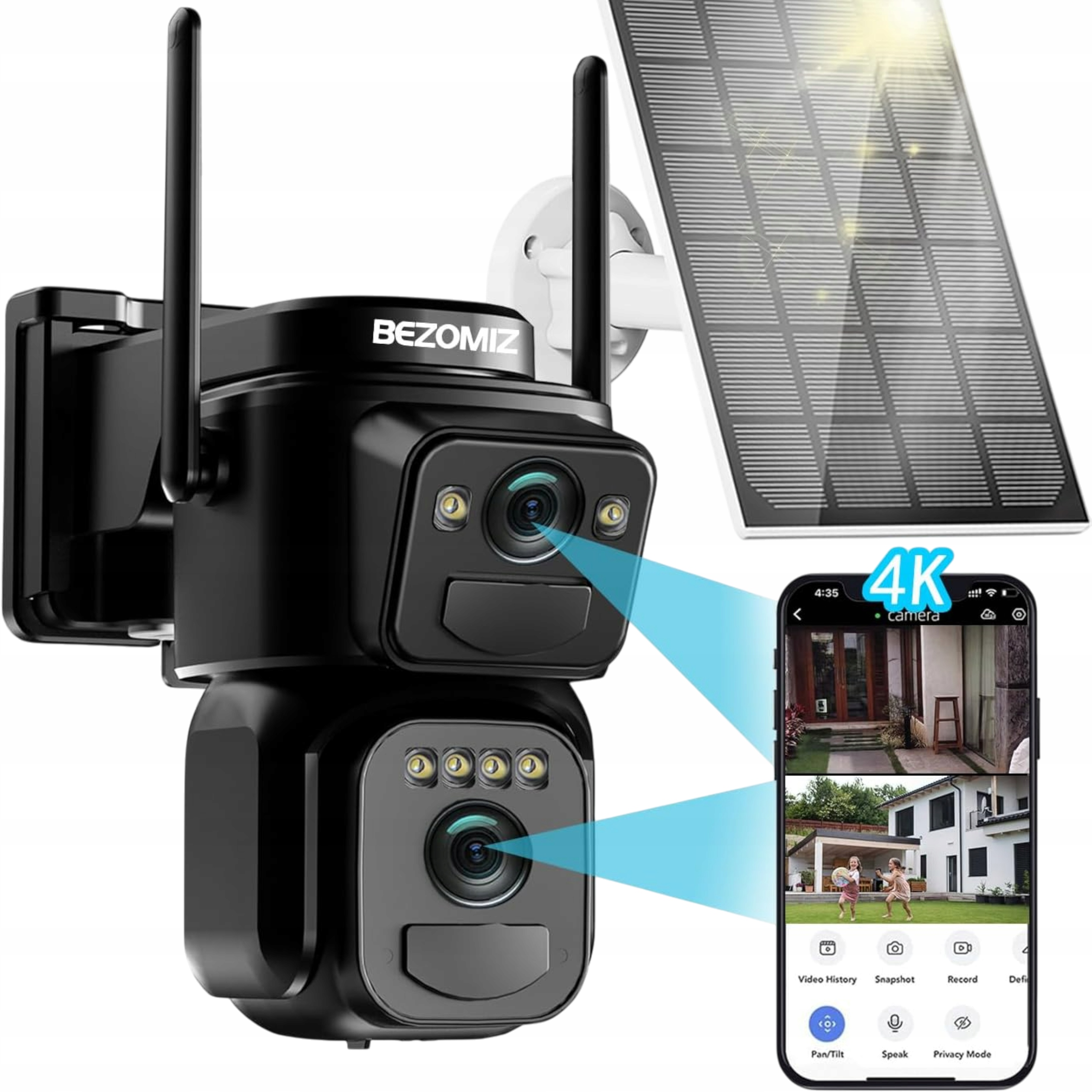 Venkovní kamera Bezomiz AV1 4K WiFi Dual|PTZ 360° Pir Noktowiazor Solar
