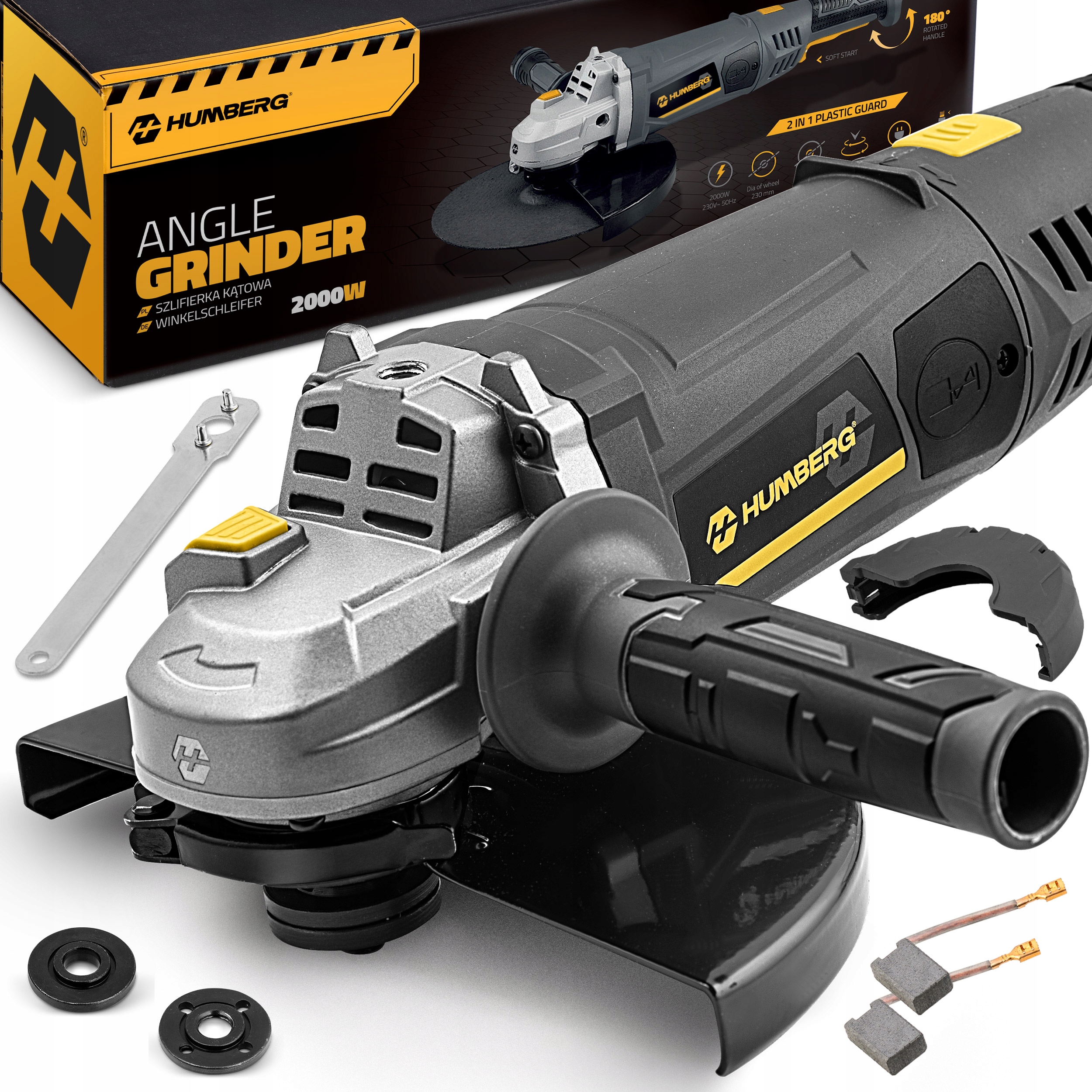 Szlifierka Kątowa Duża Diax 2000W 230MM Wolny Start Mocna Kątówka Humberg