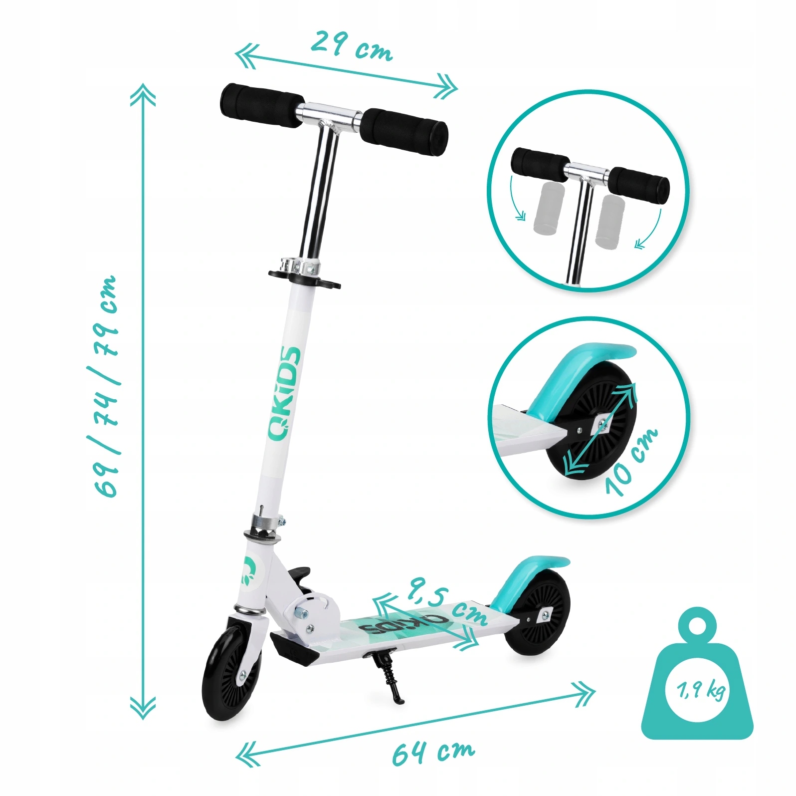 HULAJNOGA DLA DZIECI SKŁADANA QKIDS FLO Niebieska NÓŻKA REGULACJA ABEC-7 50 Marka Qkids