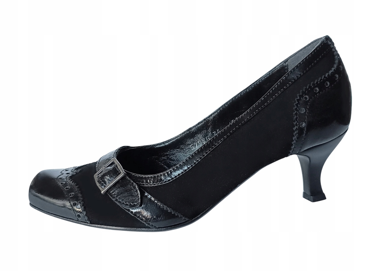 Kožené polobotky na podpatku Oleksy kožené lodičky semišové černé 37