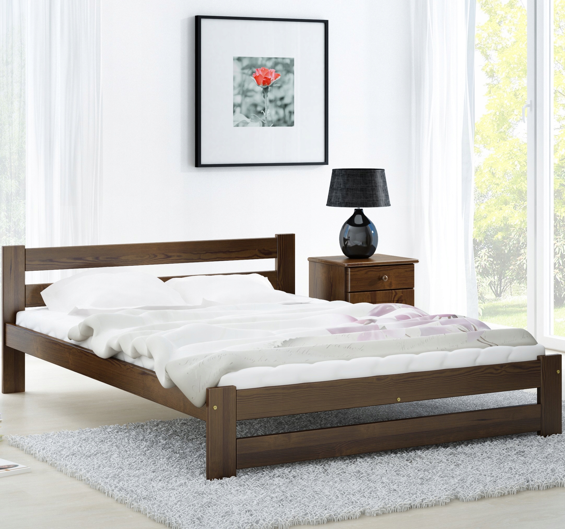 

Łóżko drewniane sosnowe 140 Kada Orzech Stelaż Eko