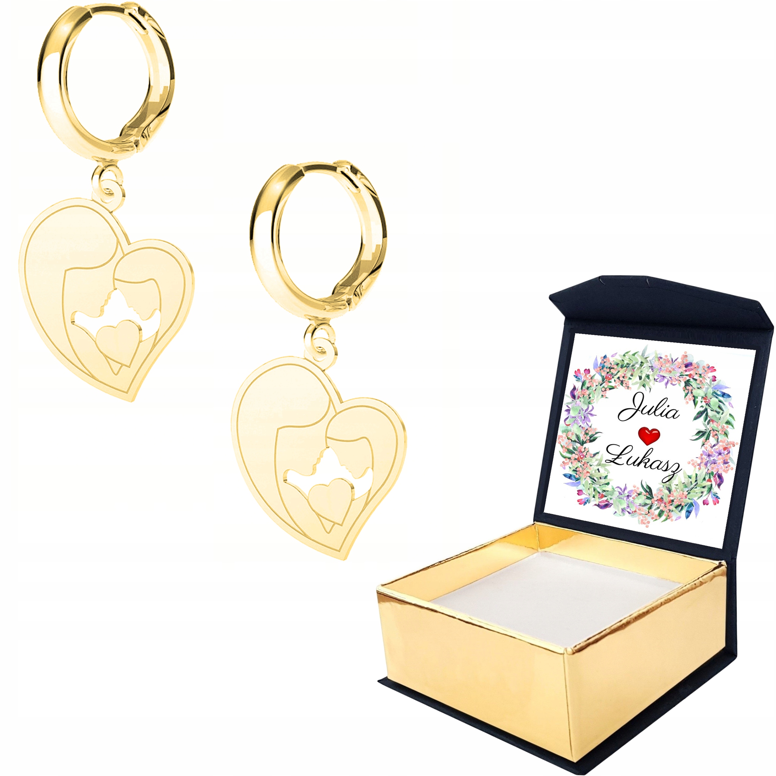 Náušnice zlaté Srdce Máma Dcera Vlastní Potisk