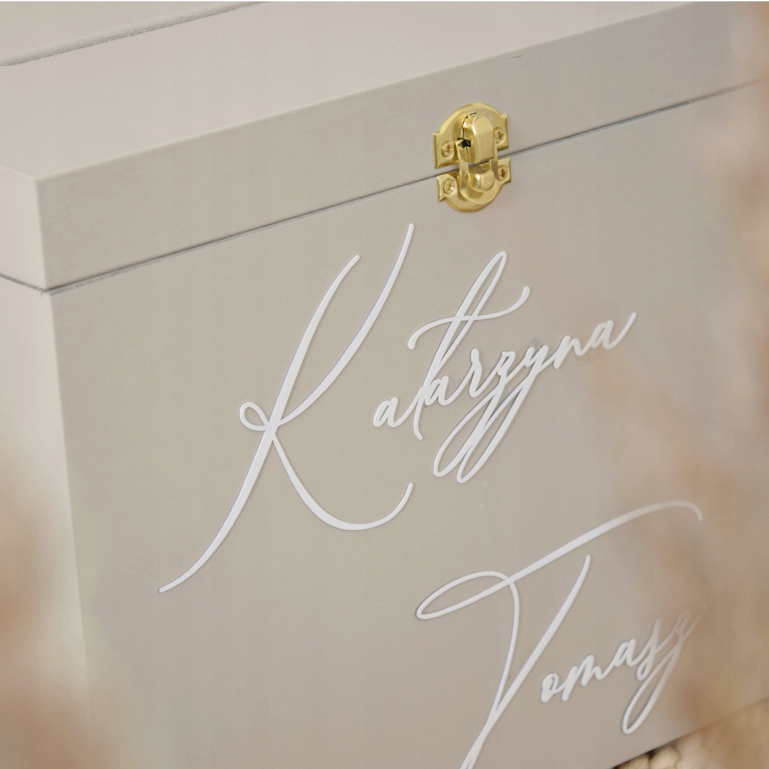 Duże Beżowe Pudełko na KOPERTY białe litery PROSO ślub Marka inny