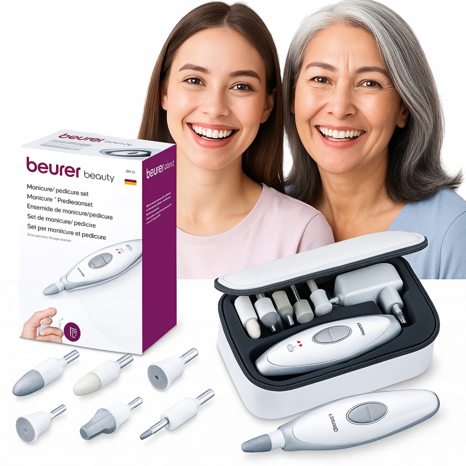 Sada na manikúru/pedikúru Bruska Beurer – 7 nástavců ze safíru a plsti