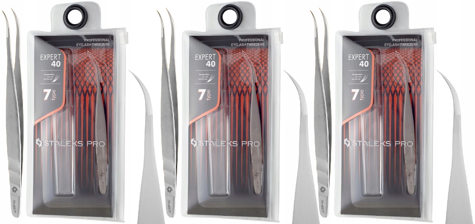 3 kusy Profesionální pinzeta na řasy Expert 40 Type 7 Zahnutá Staleks