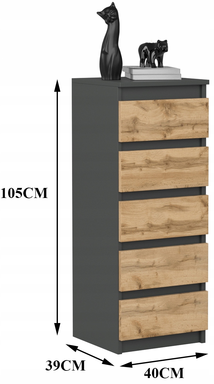 KOMODA SZAFKA 40CM 5 SZUFLAD ANTRACYT DĄB WOTAN Marka BM-Meble