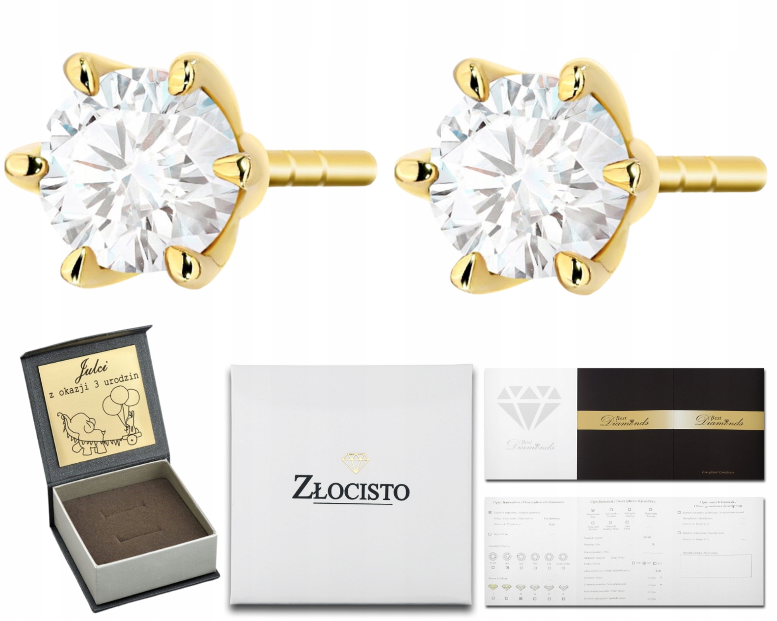 Zlaté Náušnice Ryzost 585 S Diamanty O Hmotnosti 0,60 KArátu, Dárkové Gravírování Dárek