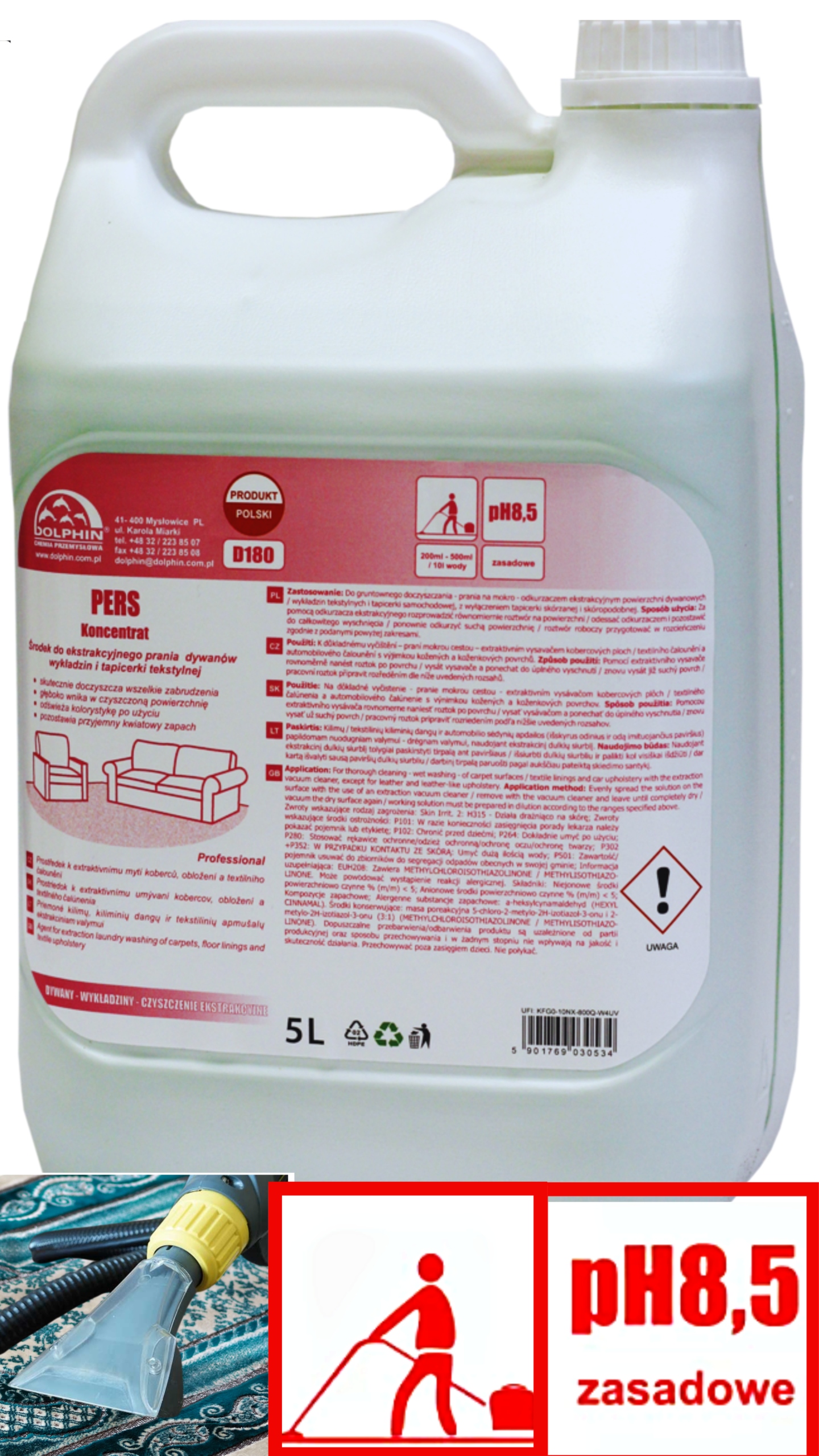 PŁYN DO EKSTRAKCYJNEGO PRANIA TAPICERKI FOTELI DYWANÓW NISKOPIENIĄCY PERS Producent Dolphin