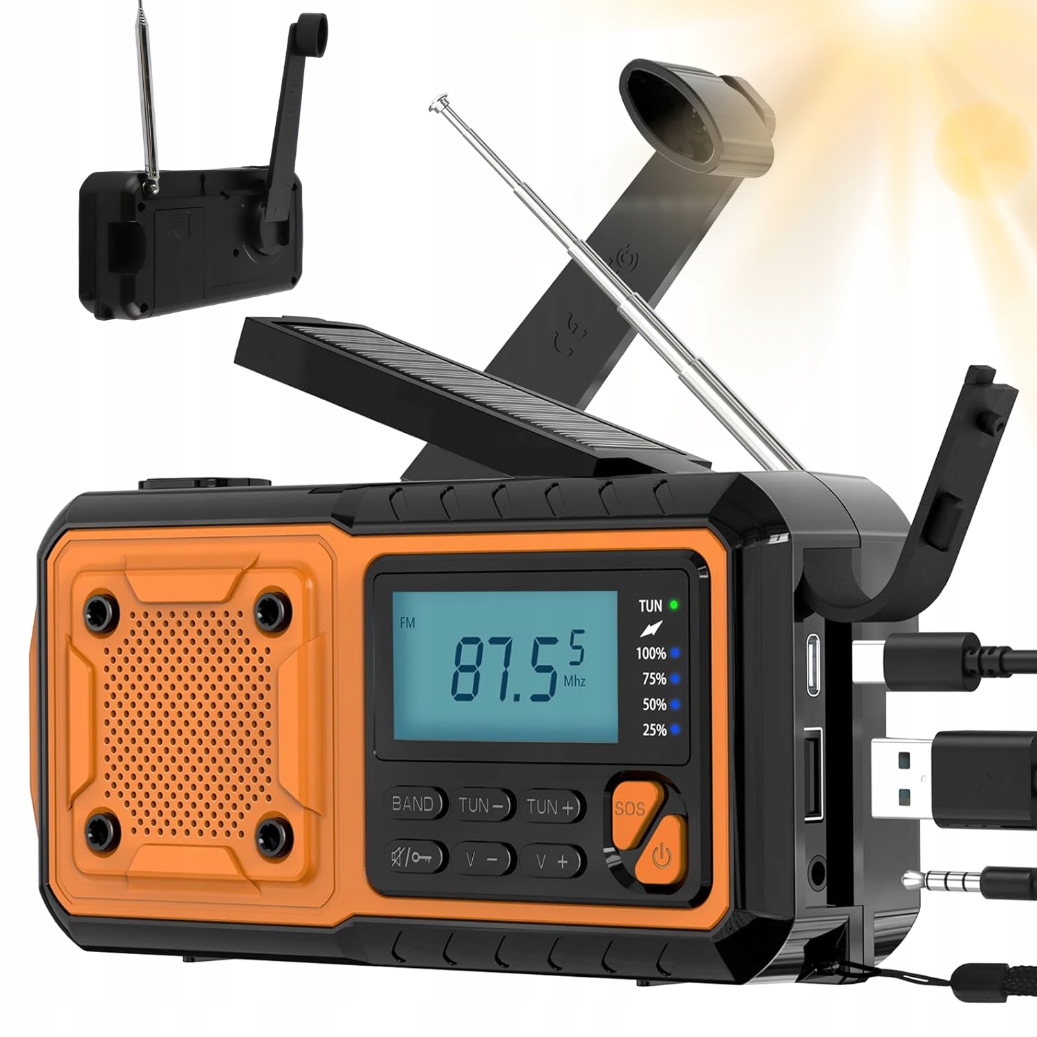 radio awaryjne fm solarne na korbę długa antena do turystyki