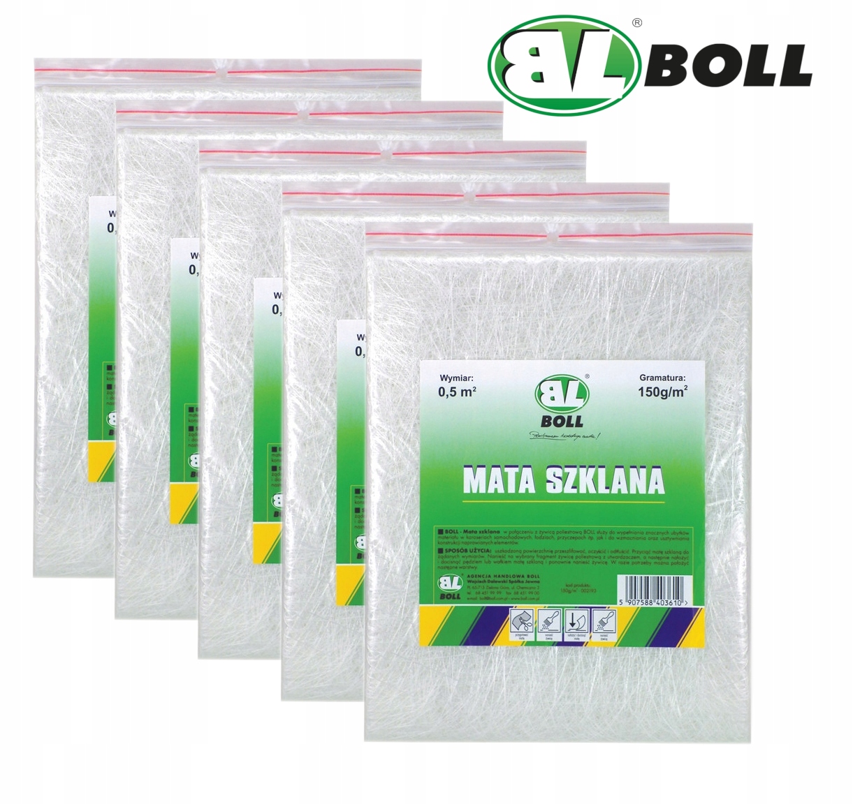 Mata Szklana Boll 450g/m2 0,5m2 5 Sztuk
