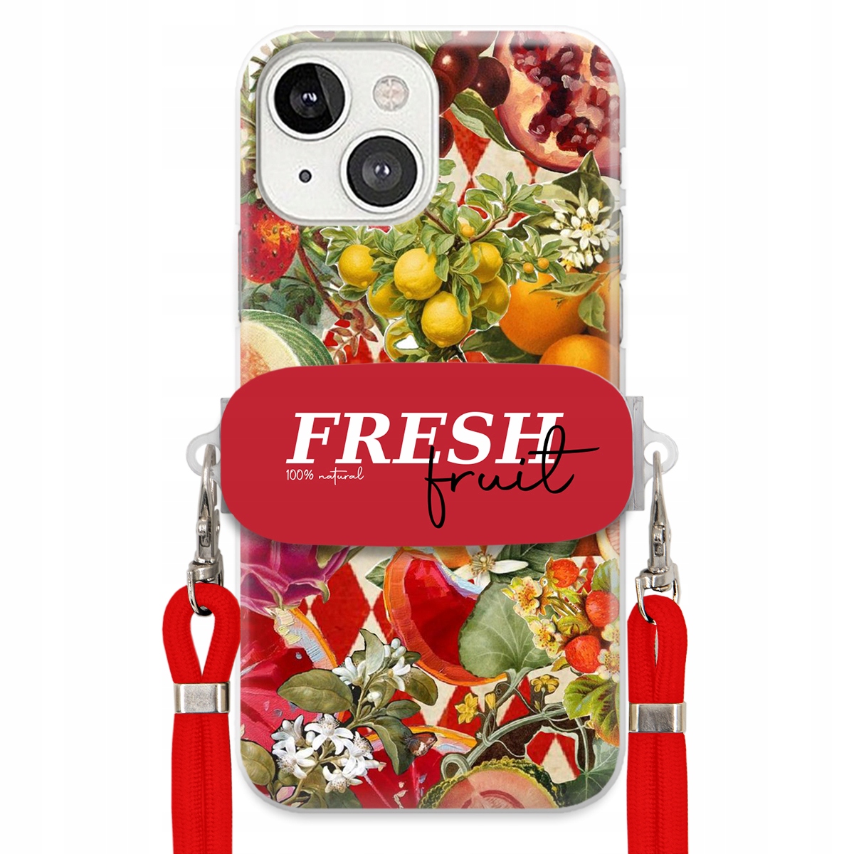 Puzdro pre iPHONE 13 Červené Crossbody vodítko držiak Fresh Fruit Ovocný