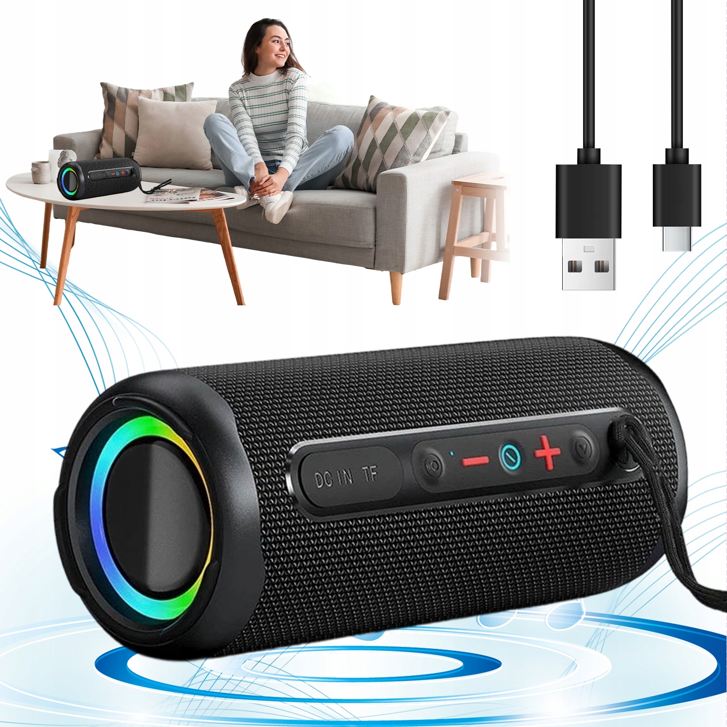 Bluetooth Reproduktor 30W Rgb Světla Sync Hudby Tws 2000MAH Nabíjení Type-c