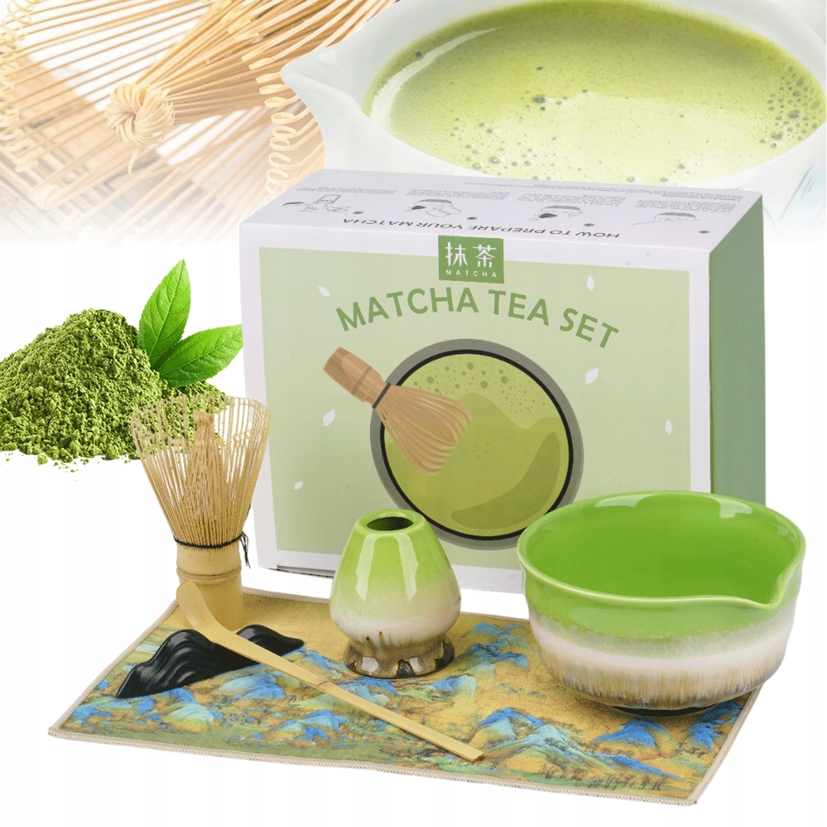 Levně Profesionální Sada Matcha Bambusová Šlehací Miska Zelený Obřad