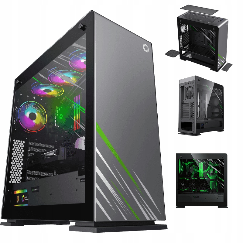 Skříň Tower Atx MIDI Usb Počítačová Led Počítačová Skříň Gaming Sklo Coil