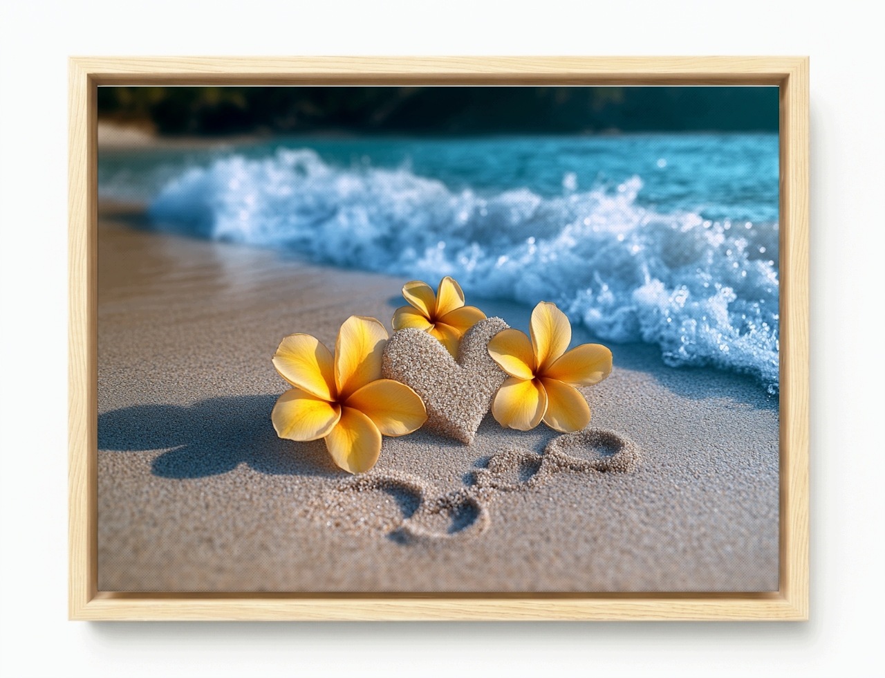 Obraz Rám American Box More Pláž Piesok Srdce Kvety Plumeria 80x60
