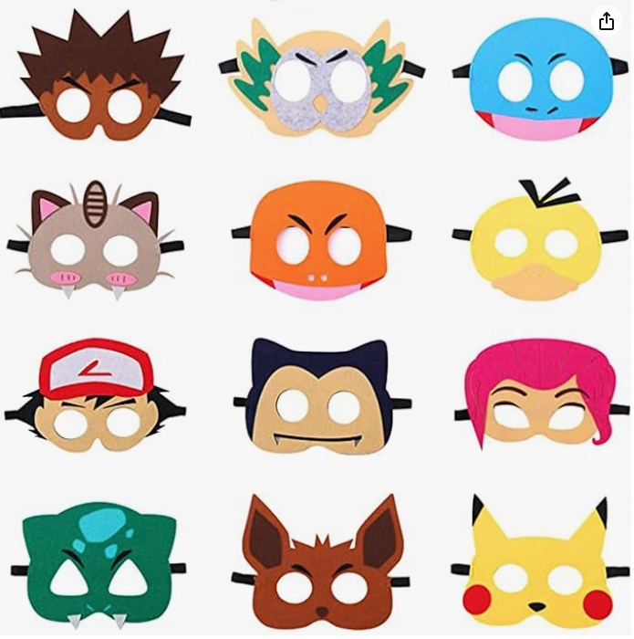 POKEMON MASKI FILCOWA KARNAWAŁ URODZINY 12 SZT Marka bez marki